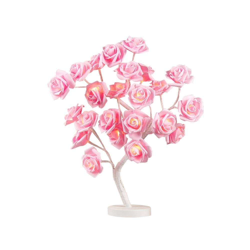 Rose Flower Table Lamp with 24 Warm White LED Lights - USB/Battery Powered Decorative Desk Lamp for Women, Teens & Girls | Perfect Gift for Bedroom, Wedding, Christmas Party Decor (Indoor/Outdoor Use)