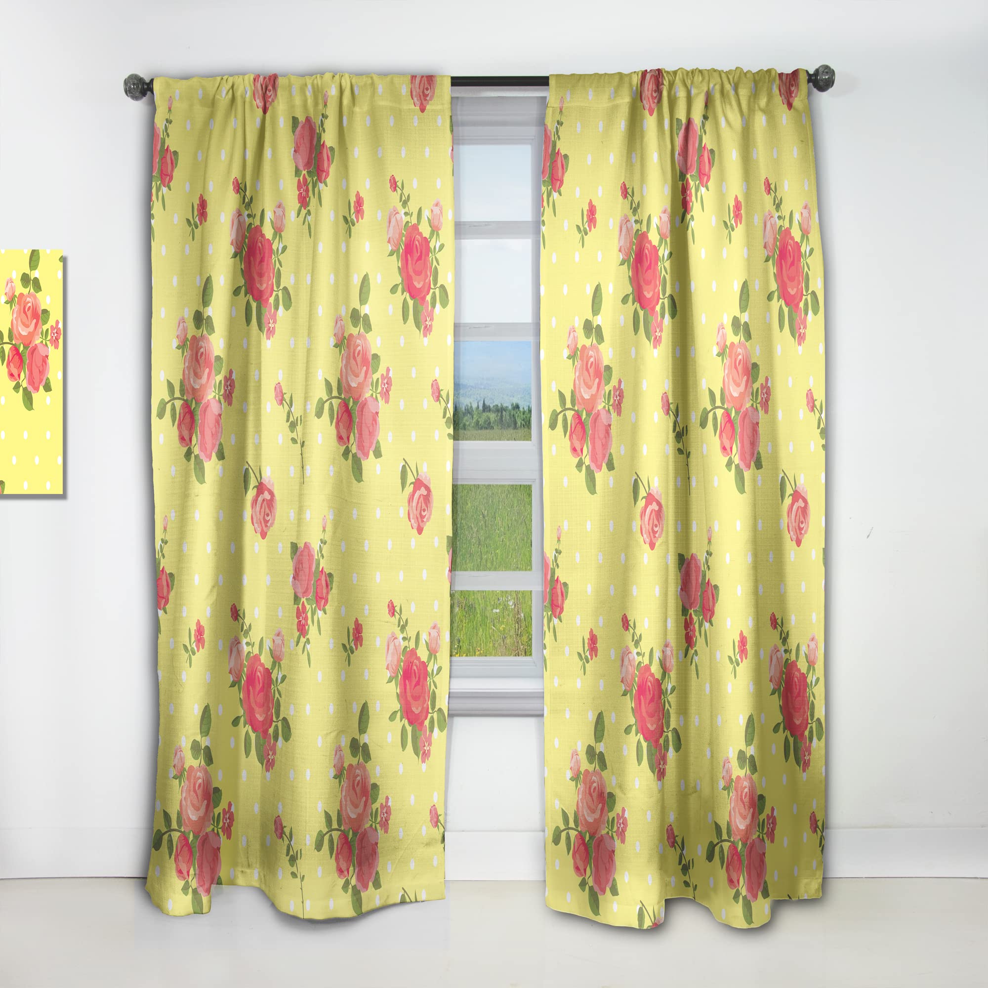 DesignQ Vintage Floral Rose Pattern Thermal Insulated Curtains - Single Panel 52x63 Inches - Elegant Window Treatments for Bedroom & Living Room - Perfect for Home Decor, Light Blocking & Energy Savings