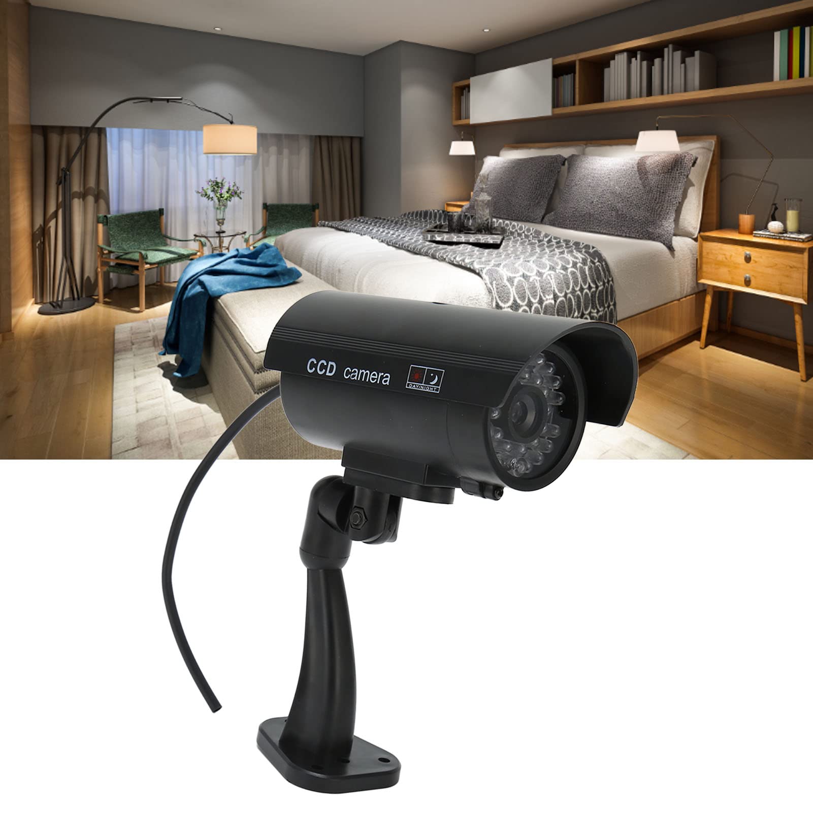 Realistic Fake Security Camera with Red Flashing Light & Warning Sticker - Dummy Surveillance Camera for Home, Office & Outdoor Use