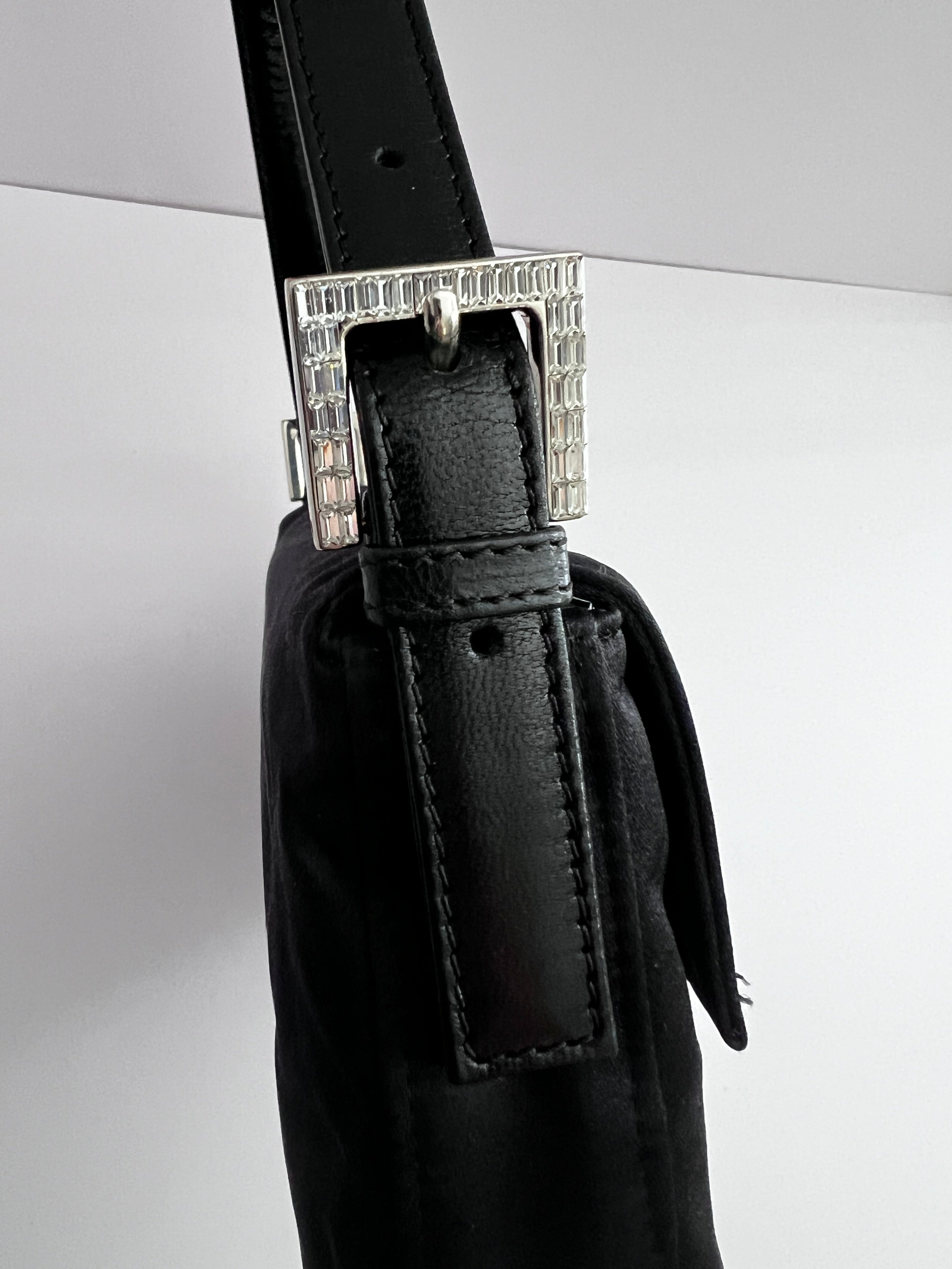 Vintage Fendi Black Satin Baguette Bag - Luxury Designer Crossbody Purse for Women | Perfect for Evening Parties, Date Nights & Special Occasions
