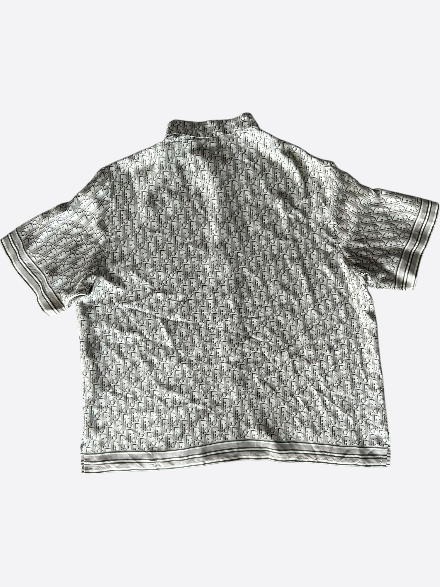 Dior Grey & Green Oblique Silk Button Up Shirt for Men - Luxury Designer Dress Shirt for Business & Formal Occasions