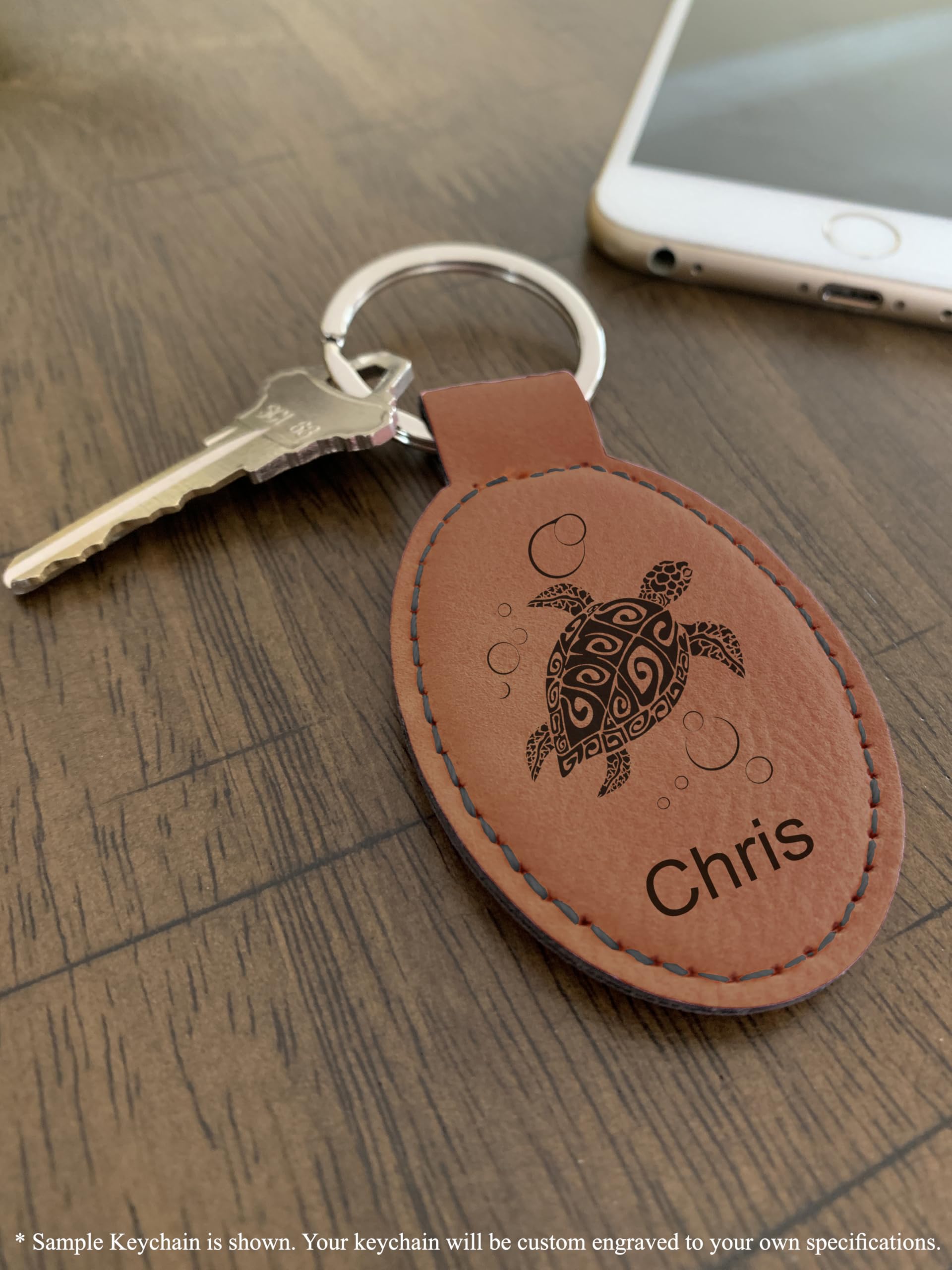 Personalized LaserGram Oval Keychain - Custom Engraved Tuna Fish Design (Dark Brown) | Unique Gift for Fishing Enthusiasts & Marine Lovers
