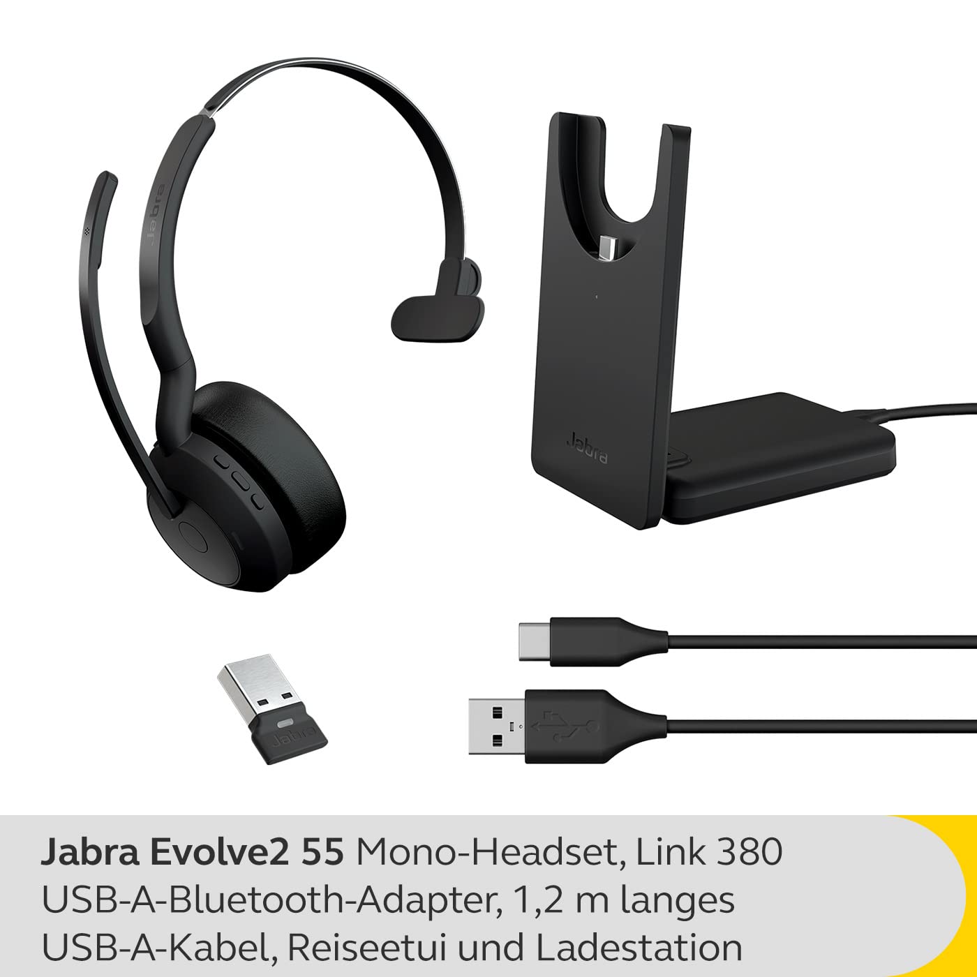 Jabra Evolve2 55 Mono Wireless Headset with Charging Stand - Noise Cancelling Microphone & ANC - Air Comfort Technology - Compatible with Zoom, Google Meet & UC Platforms - Black - Perfect for Remote Work & Online Meetings