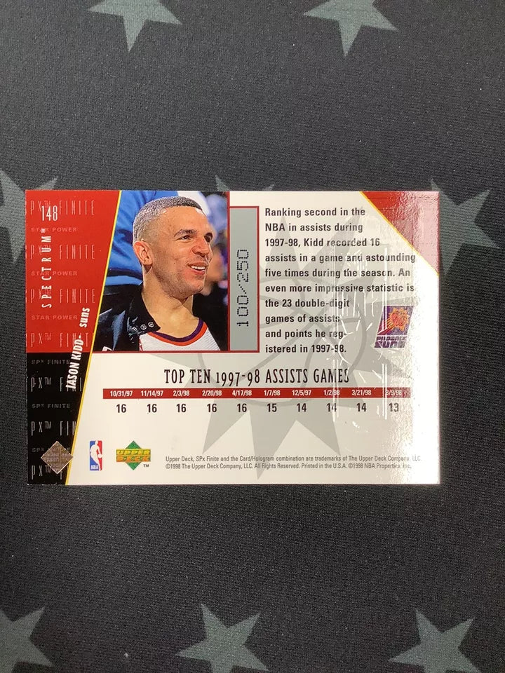 1997-98 Upper Deck SPX Jason Kidd Star Power Phoenix Suns #100/250 Basketball Trading Card - Rare Collectible for NBA Fans & Memorabilia Enthusiasts