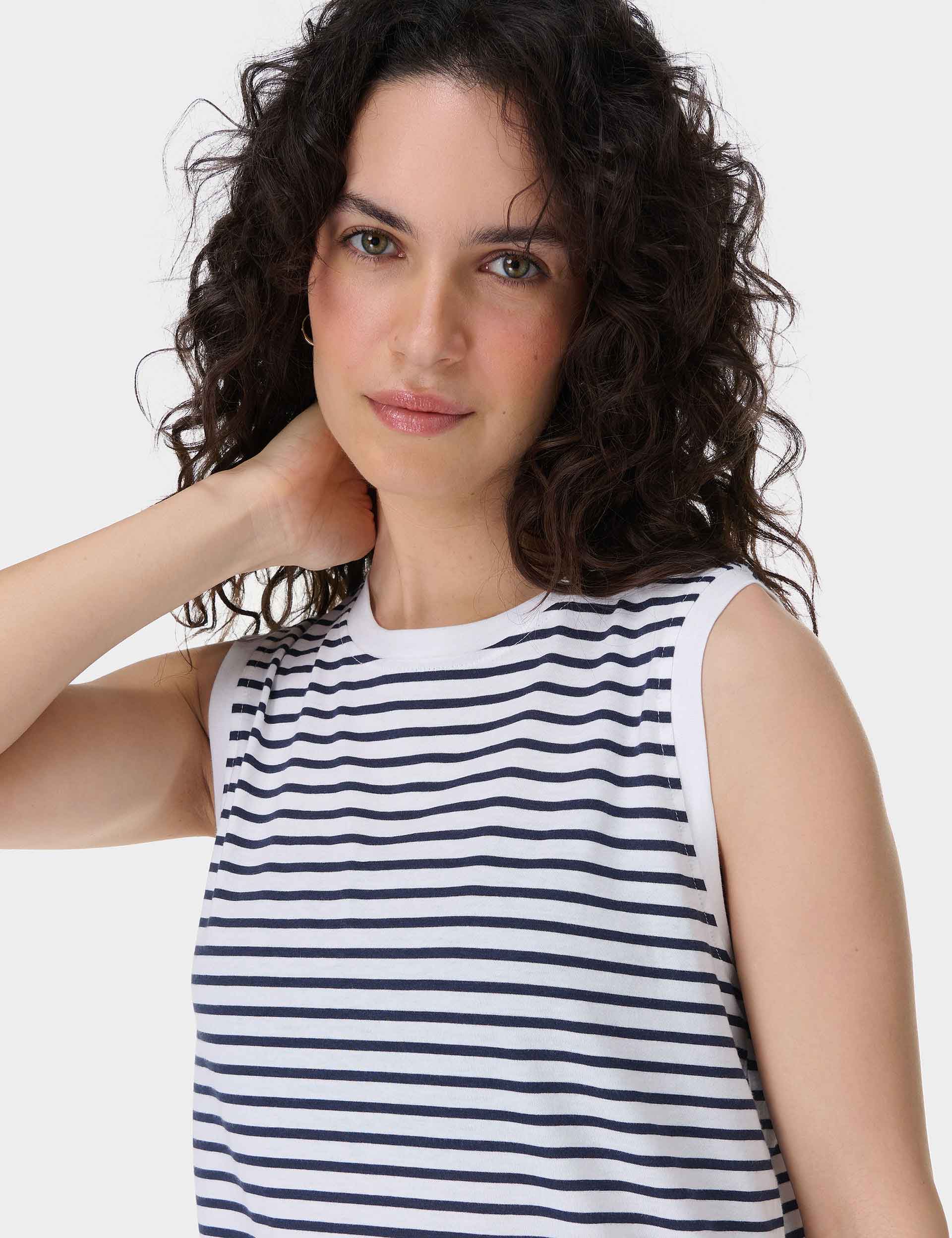 Essential Sleeveless Vest for Women - White & Navy Striped Casual Tank Top | Perfect for Summer, Layering, and Outdoor Activities