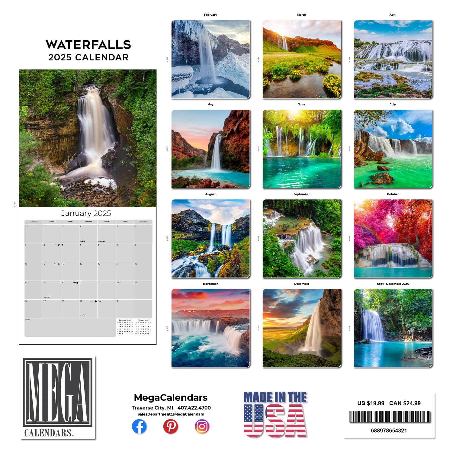 2024-2025 Waterfalls Wall Calendar - 12