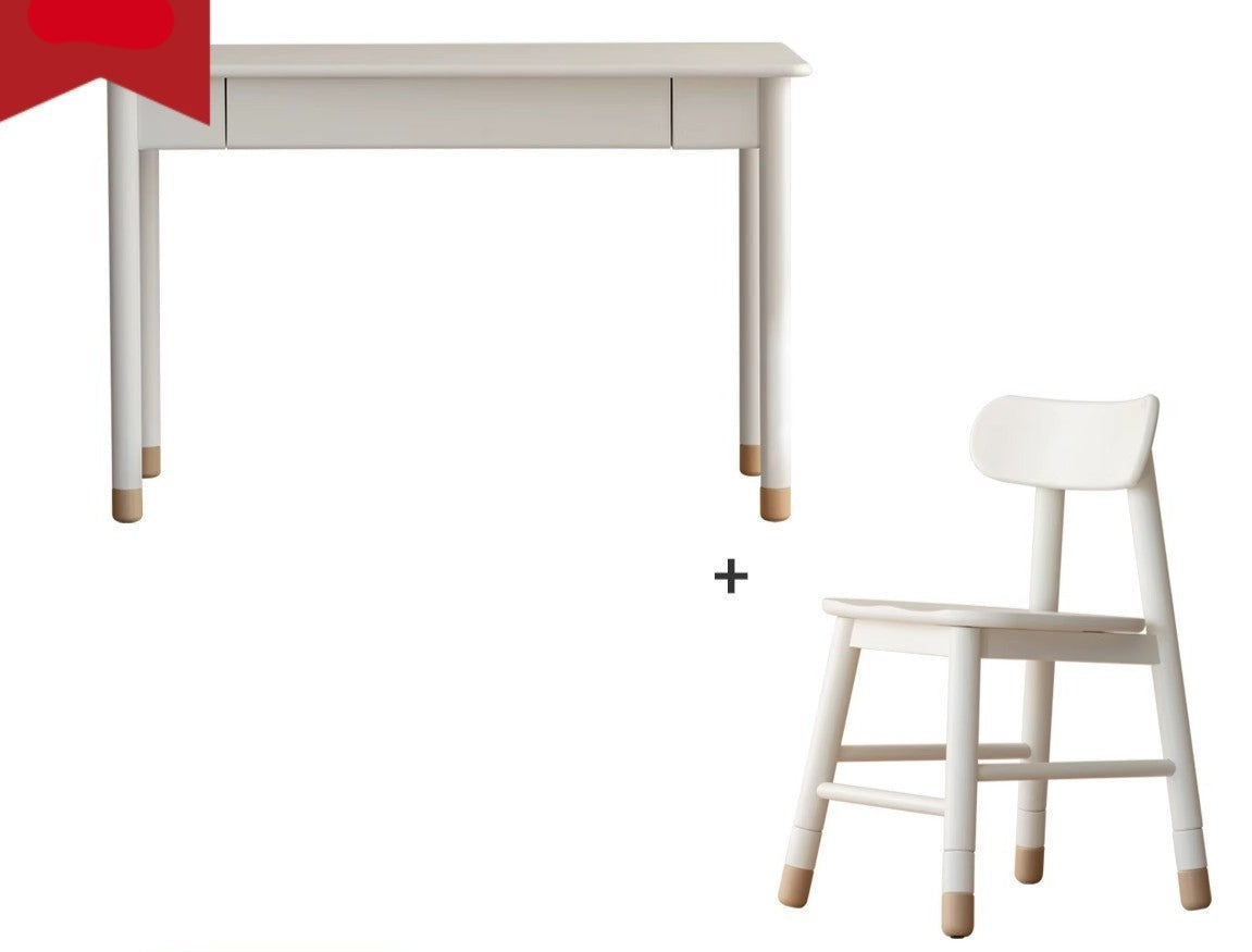 Solid Poplar Wood Kids Height-Adjustable Learning Desk with Cream Drawer - Perfect for Homeschooling, Online Classes & Study Room Organization