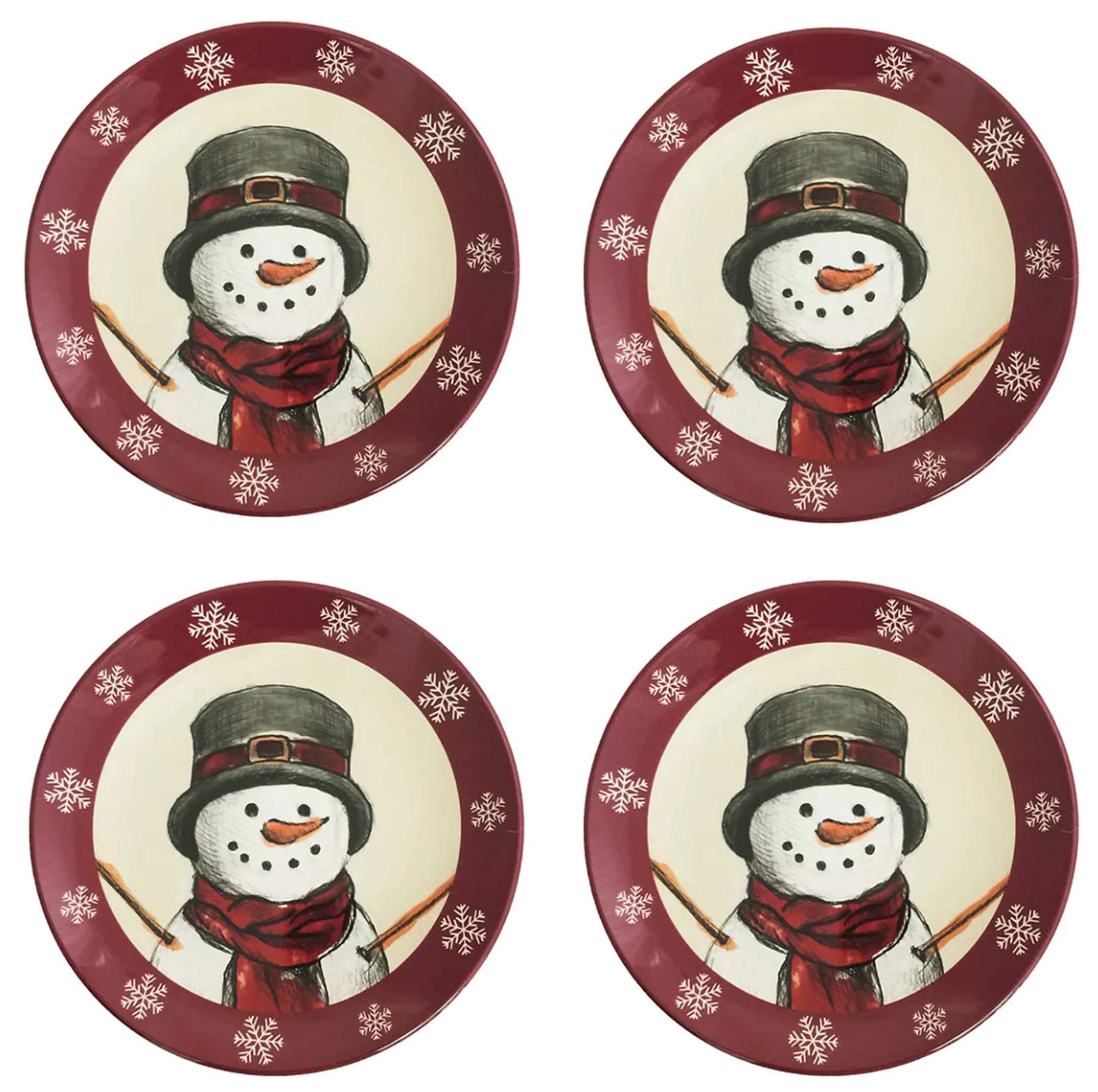 Yuletide Snowmen with Snowflake Border Melamine Dinnerware Set - 4 Pack (9