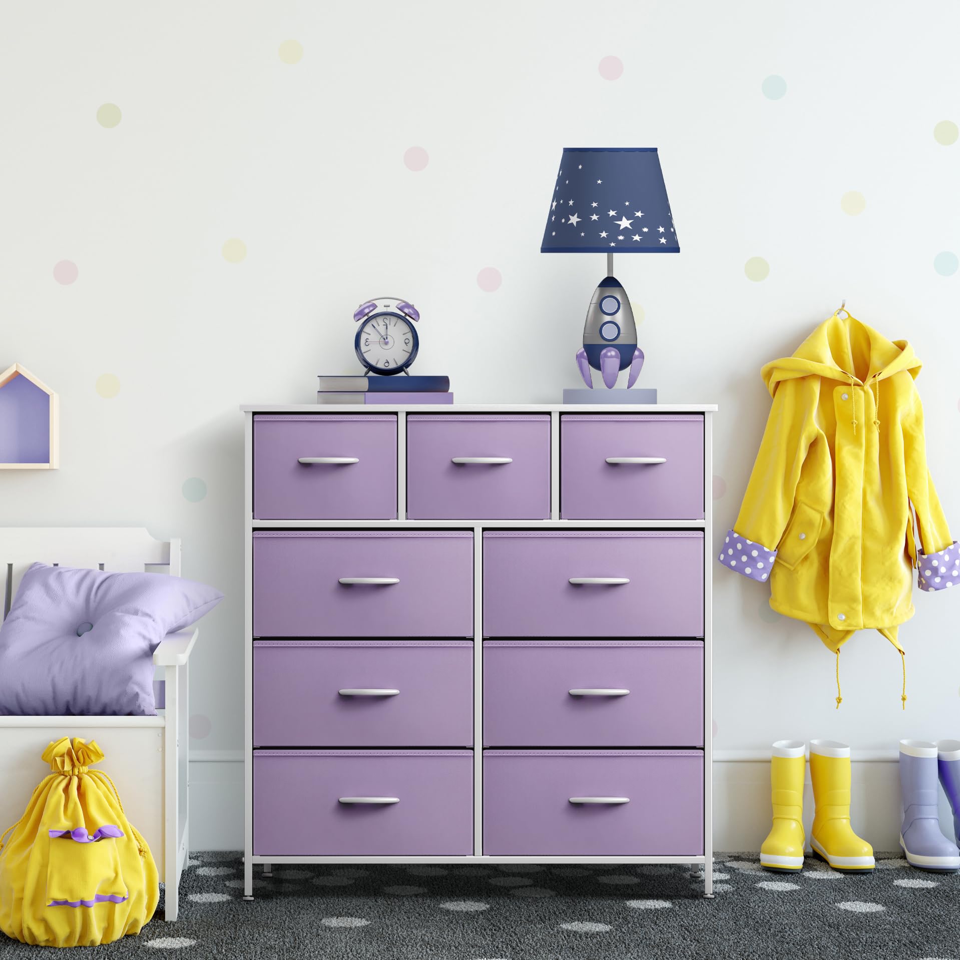 Sorbus 9-Drawer Kids Dresser with Steel Frame & Wood Top - Purple Fabric Storage Chest for Bedroom, Closet, Office Organization - Perfect for Kids' Room, Nursery, and Dormitory Storage Solutions