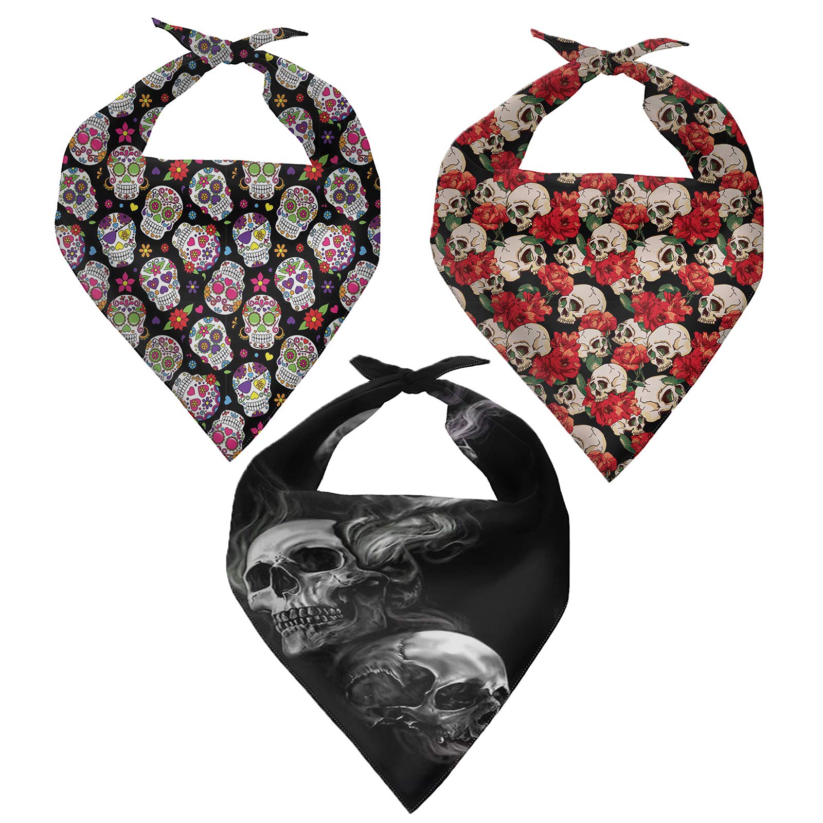**Skull Print Dog Bandana - 3 Pack Cotton Triangle Pet Scarf for Puppy & Cat - Birthday Party Outfit & Decorations - Perfect for Pet Birthday Celebrations, Halloween & Costume Parties**