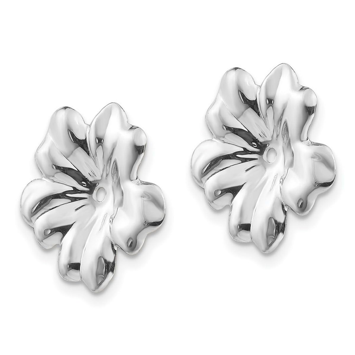 14K White Gold Floral Earring Jackets for Women - 11x11mm Polished Wide Design, Perfect for Weddings, Parties & Everyday Elegance