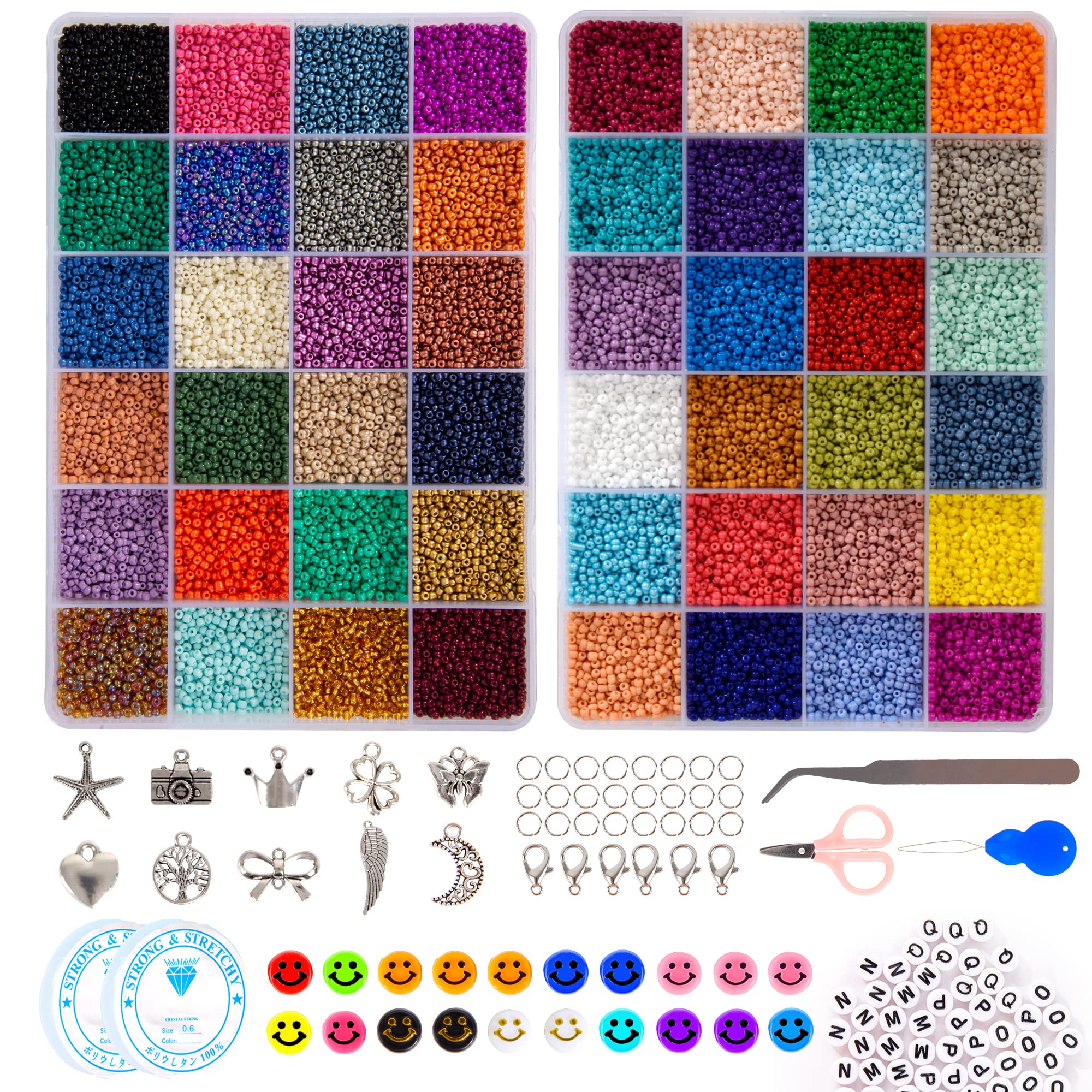 35,000pcs 2mm DIY Glass Seed Beads Kit with Alphabet Letter Beads - Jewelry Making Supplies for Bracelets, Necklaces & Crafts - Perfect for DIY Gifts, Party Favors & Creative Projects
