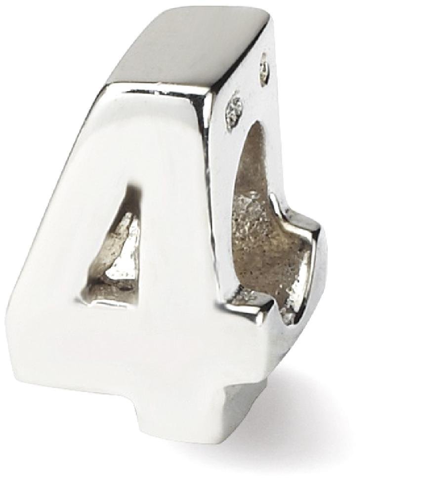 925 Silver Number 4 Charm Bead for Bracelet - Women's Alphabet Jewelry Gift for Birthdays & Anniversaries