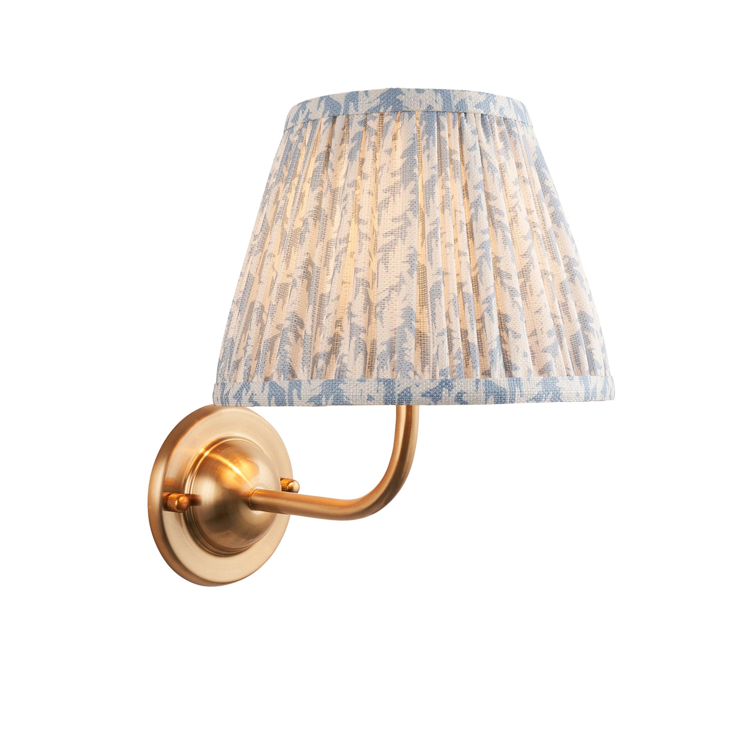 Vintage Brass Wall Sconce with 20cm Dome Arc Shell and Bay Blue Leaf Shade - Perfect for Bedroom, Hallway, and Porch Lighting