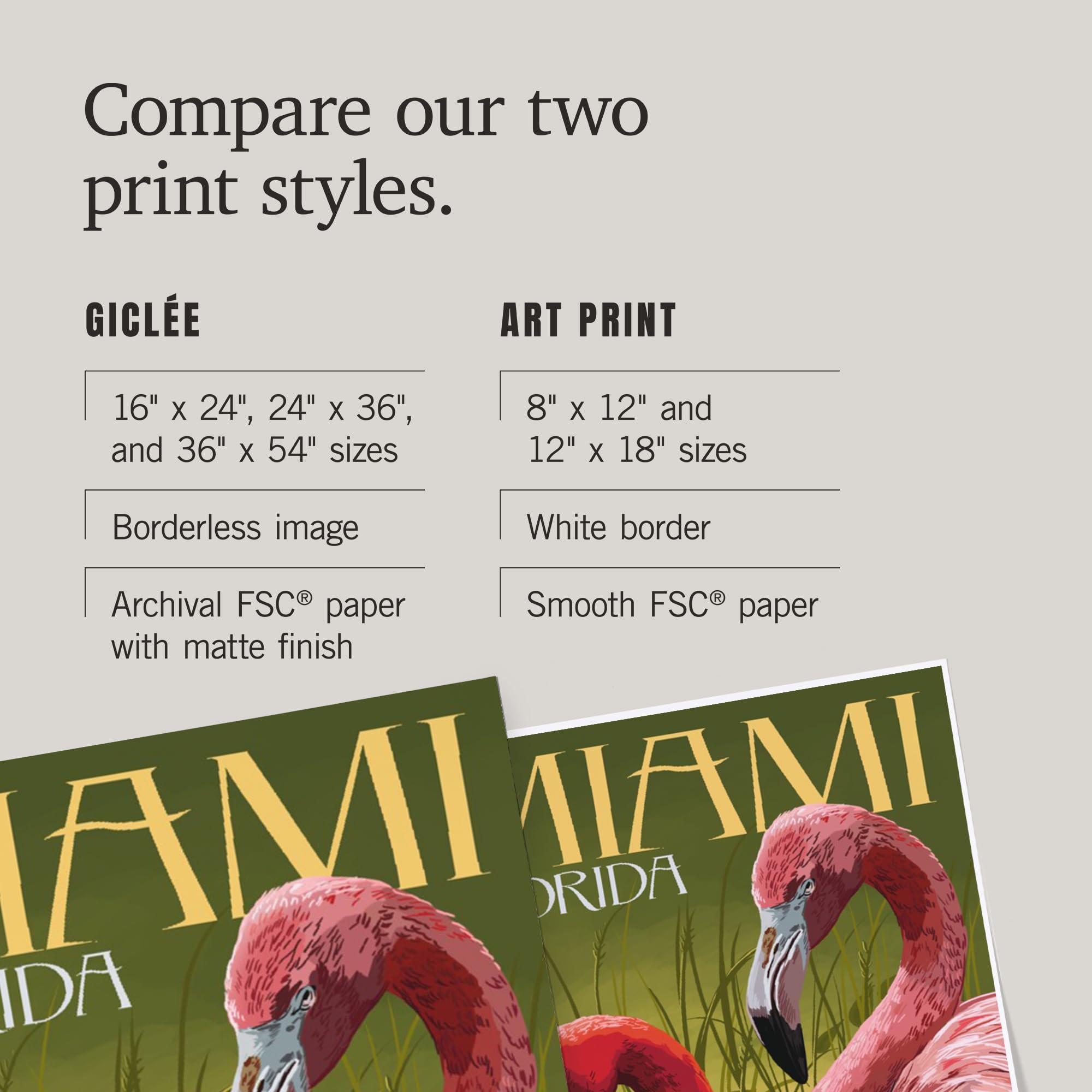 Lantern Press 16x24 Inch Giclee Art Print - Miami Florida Flamingos Wall Decor - Tropical Home & Office Artwork for Beach House Living Room Bedroom Decor