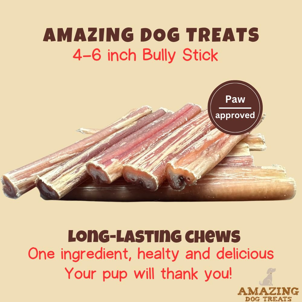 Premium 4-6 Inch Natural Bully Sticks for Dogs - 1 lb All-Natural Beef Dog Chews | Long-Lasting Rawhide Alternative | Promotes Dental Health | Perfect for Training, Teething & Playtime