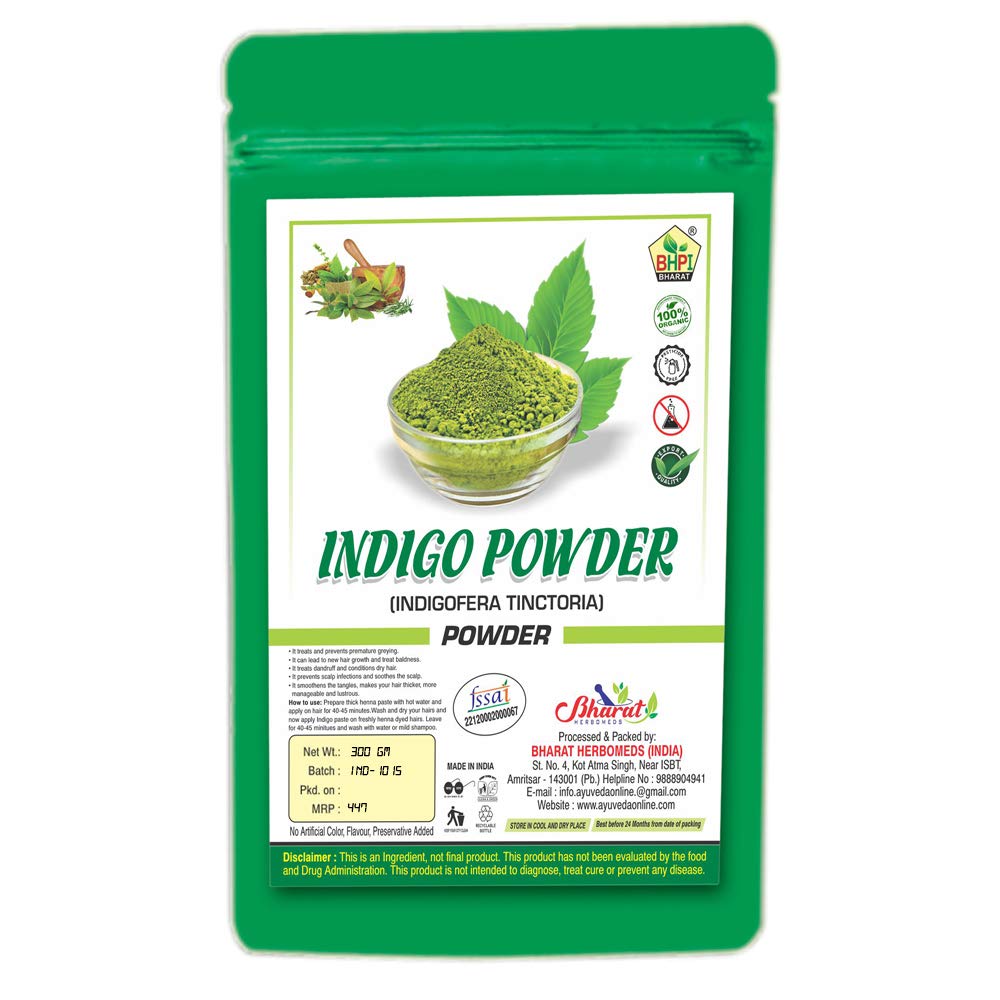 Bharat Pure Indigo Powder 300g | Natural Indigofera Tinctoria for Black Hair Dye | Beard & Hair Coloring | Vegan & Chemical-Free | Perfect for DIY Hair Coloring at Home