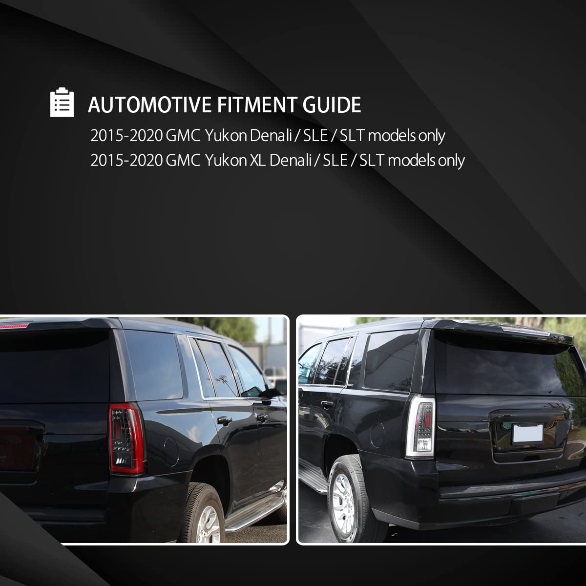AUTOZENSATION LED Tail Lights for 2015-2020 GMC Yukon & Yukon XL - Black LED Bar Style (Left+Right Pair) - Perfect for Denali, SLE, SLT Models - Upgrade Your Truck's Rear Lighting for Better Visibility & Style