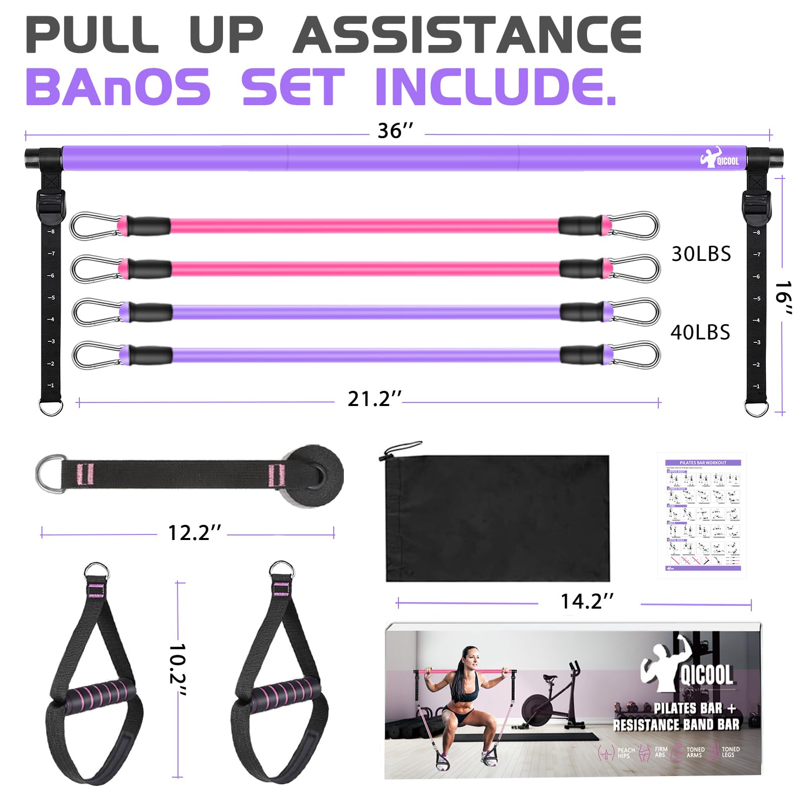 Pilates Bar Kit with Resistance Bands - Full Body Workout Equipment for Women & Men - Home Gym Yoga & Fitness Training - Perfect for Strength Training, Stretching, and Toning at Home or Gym