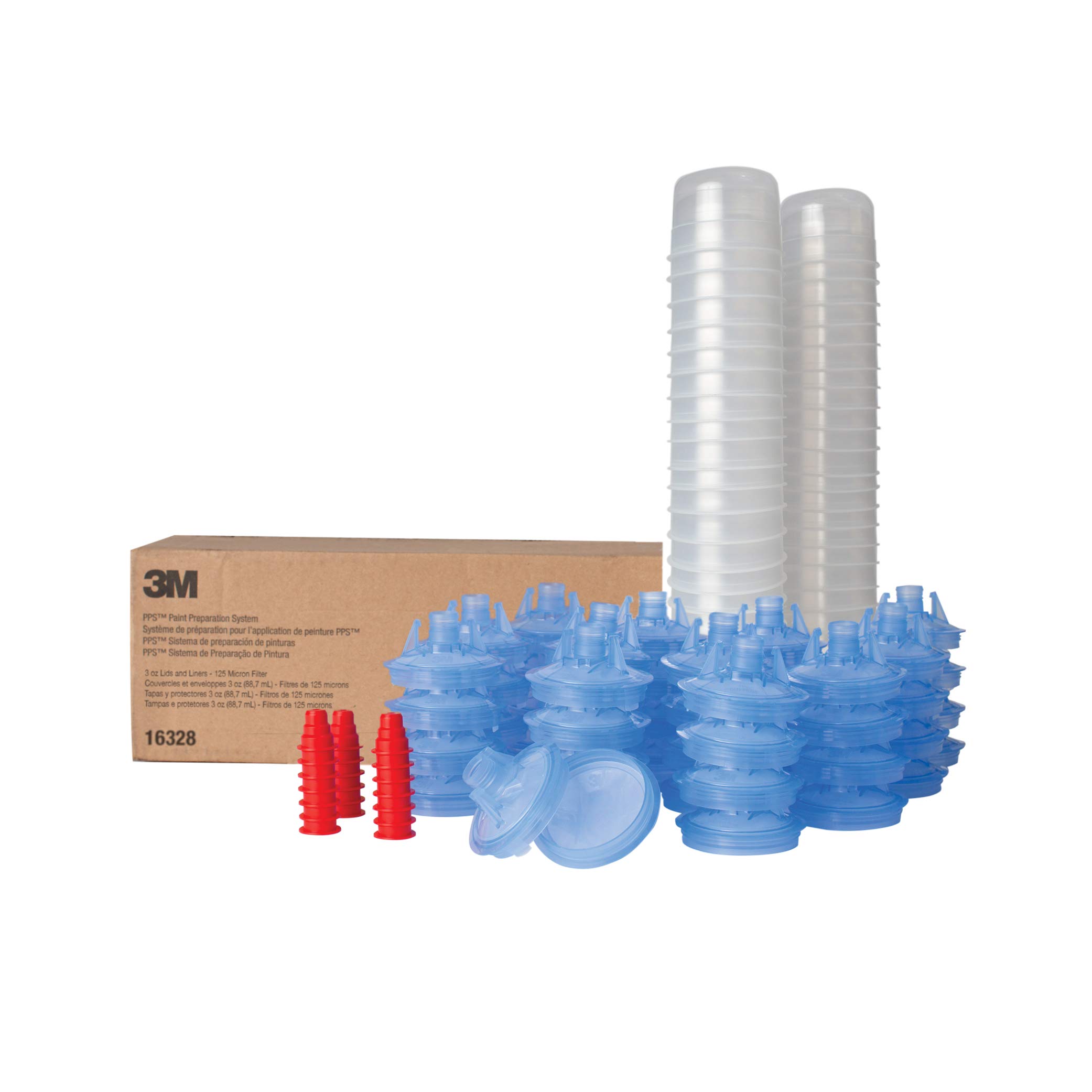 3M PPS (Original Series) Paint Spray Gun Cup Lids and Liners Kit - 50 Disposable Lids & Liners, 20 Sealing Plugs, 3 oz, 125-Micron Filter - Compatible with Automotive, Furniture & Home Painting - Perfect for Professional Auto Body Shops, DIY Home Projects & Woodworking