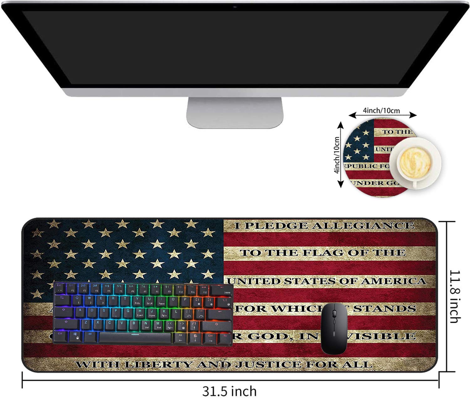 Large Extended Gaming Mouse Pad with Non-Slip Rubber Base & Stitched Edges - Waterproof Desk Mat for Work, Office, Home - USA Flag Patriotic Design - Perfect for Gamers, Professionals & Home Office Use