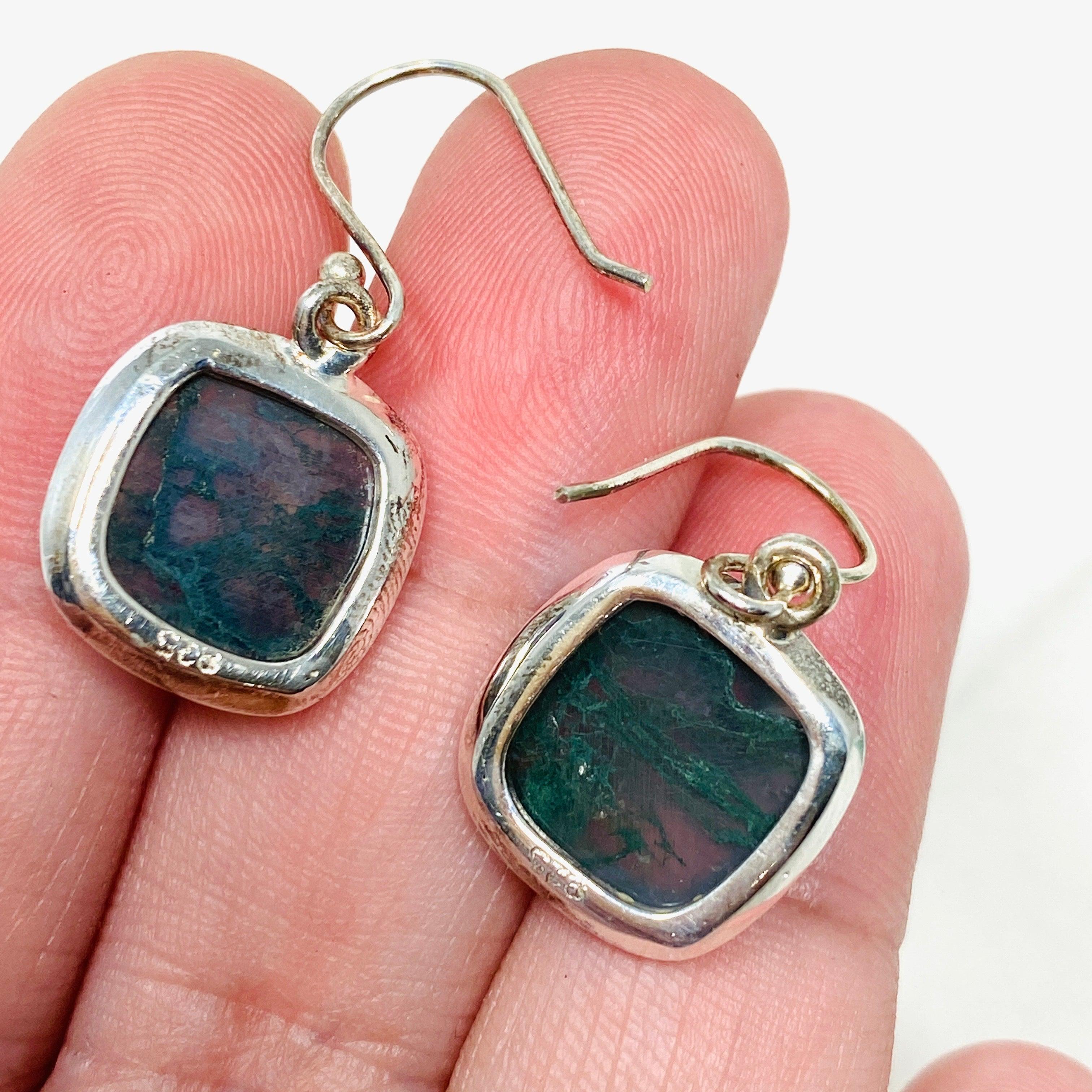 Natural Moss Agate Square Stud Earrings for Women - Hypoallergenic Sterling Silver 925 - Elegant Minimalist Jewelry for Daily Wear & Special Occasions