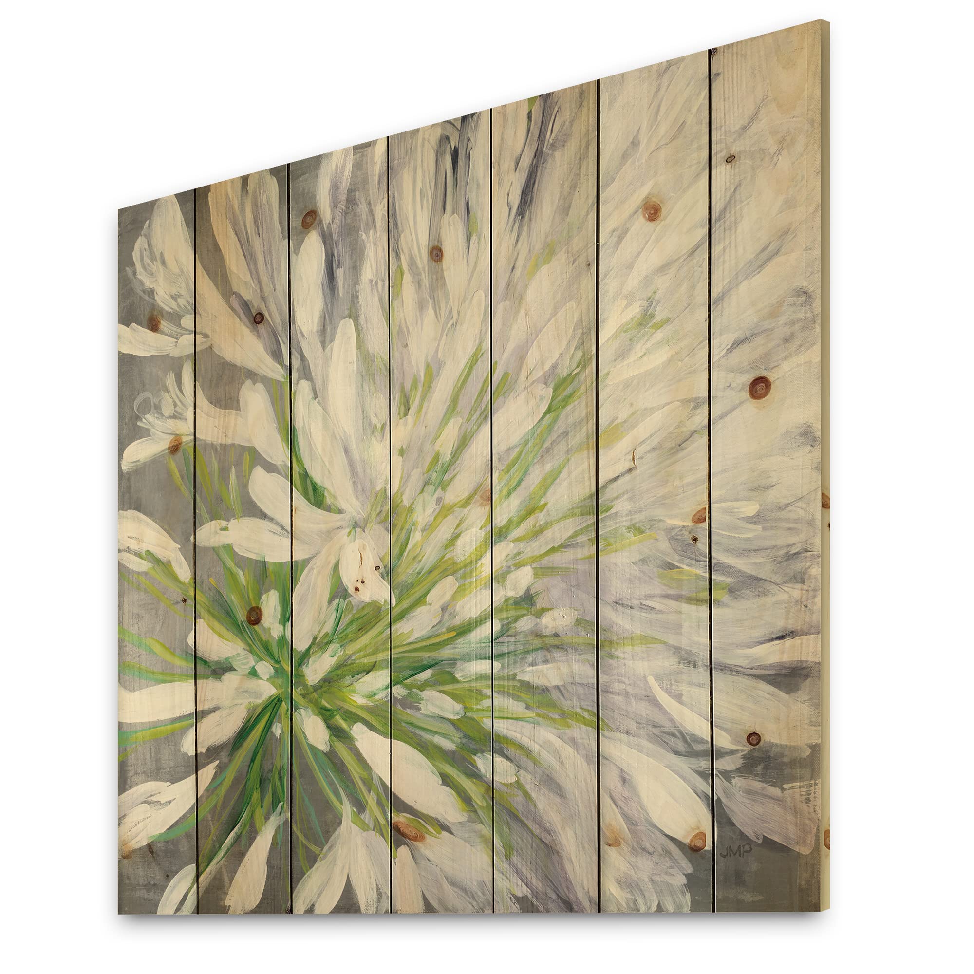 DesignQ Flower Cleome Splash II Traditional Wood Wall Decor - White Cottage Style Large Wall Art Panel Printed on Natural Pine Wood - Perfect for Living Room, Bedroom & Farmhouse Decor