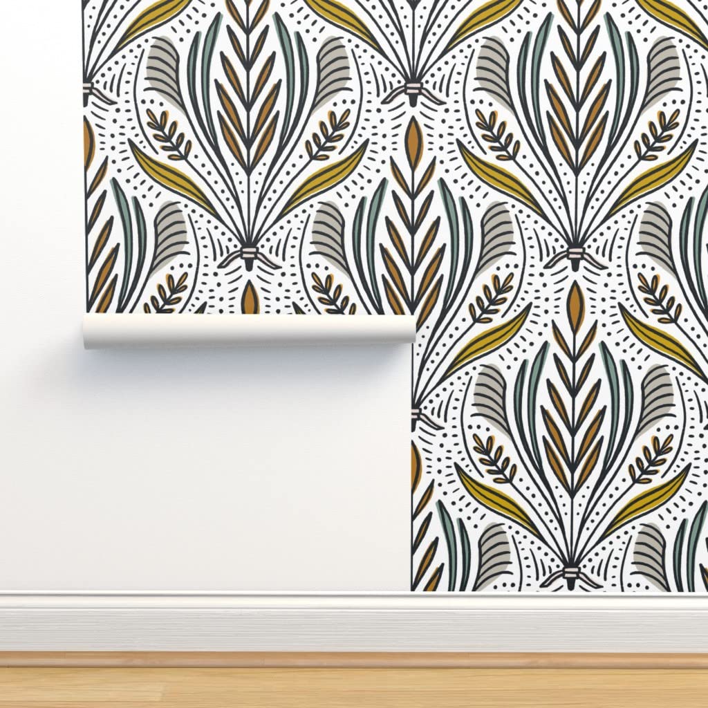 12ft x 2ft Peel & Stick Removable Wallpaper - Light Nature Grass Plants Wild Design by Spoonflower | Perfect for Bedroom, Living Room & Nursery Decor