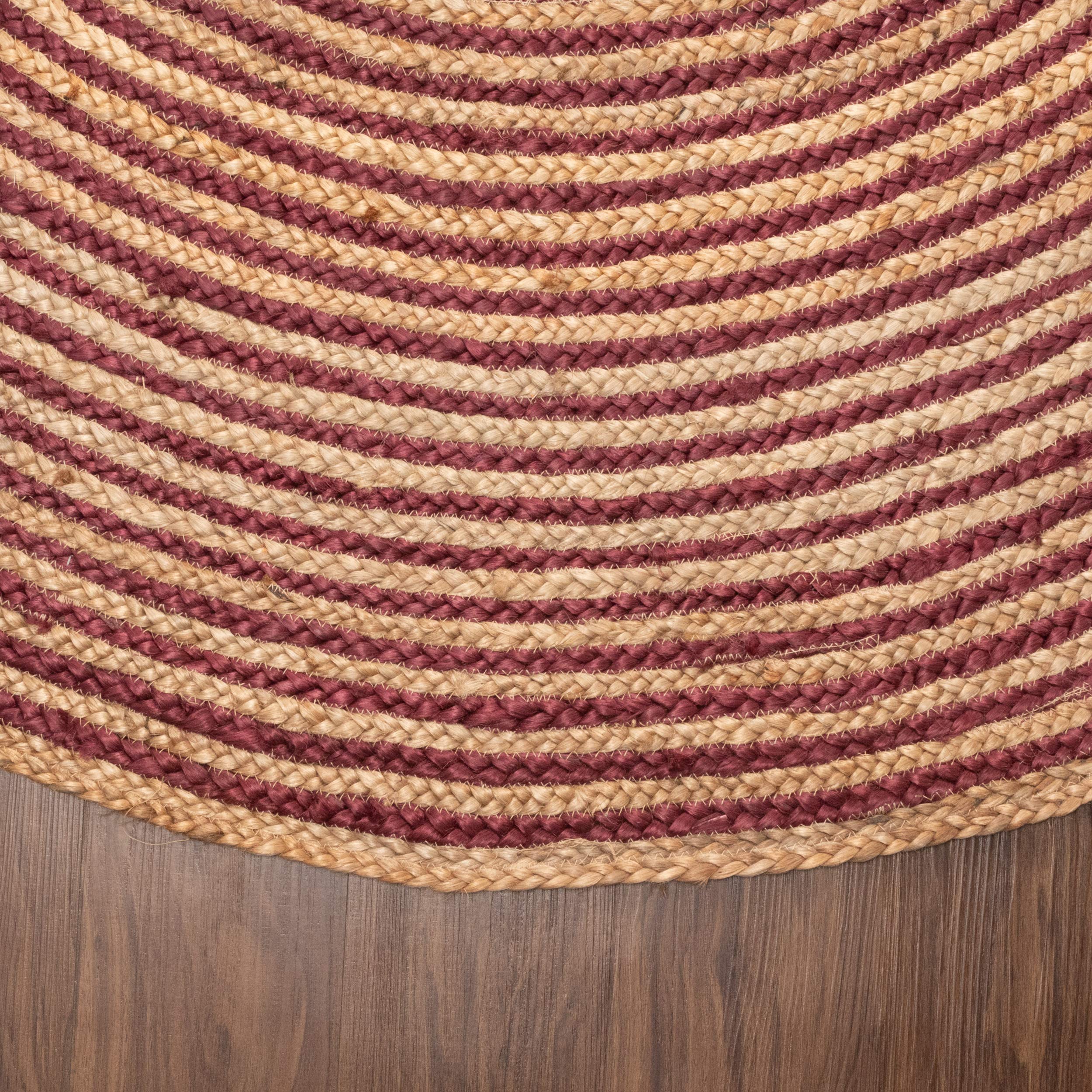 Premium Handwoven Braided Jute Area Rug - 8' Round Burgundy Indoor Floor Mat for Living Room, Dining Room, Bedroom & Office - Eco-Friendly Farmhouse Decor Perfect for Cozy Home Spaces