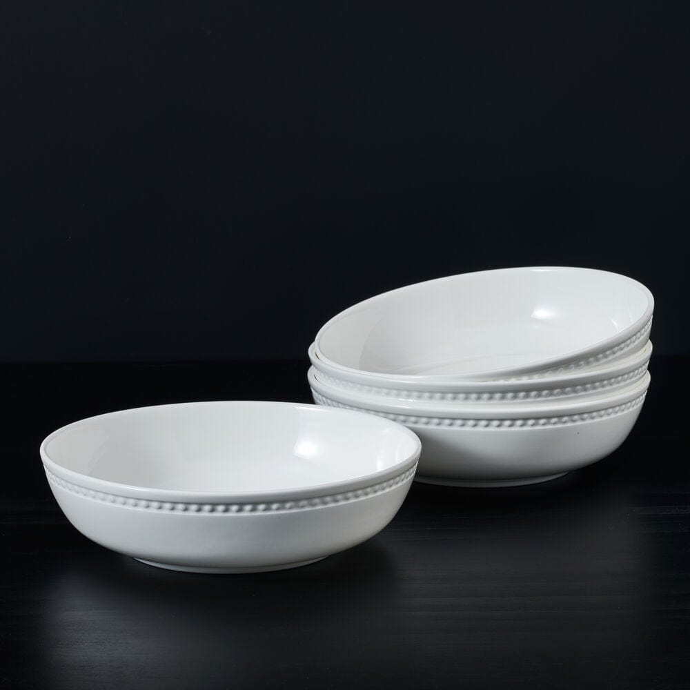 Loria Set of 4 Pasta Bowls - 16oz Ceramic Soup Bowls with Wide Rim, Microwave & Dishwasher Safe - Perfect for Pasta, Salad, Cereal & Ice Cream Serving