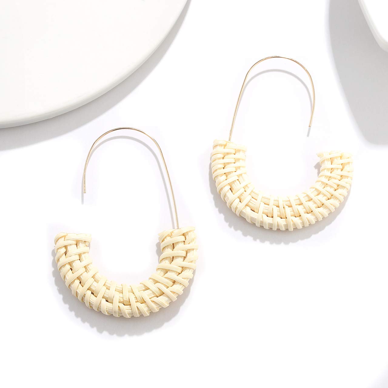 Handmade Rattan Hoop Earrings for Women - Lightweight Straw Wicker Braid Dangle Drop Earrings - Boho Fashion Jewelry for Beach, Summer, and Casual Wear