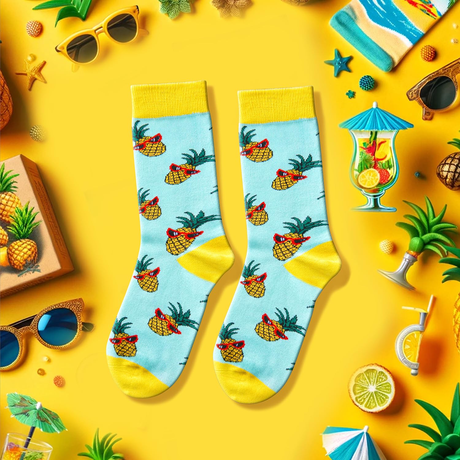 Pineapple Socks for Women - Cute Chicken Socks Hawaiian Gifts - Perfect for Beach Vacations, Summer Outfits & Tropical Themed Parties