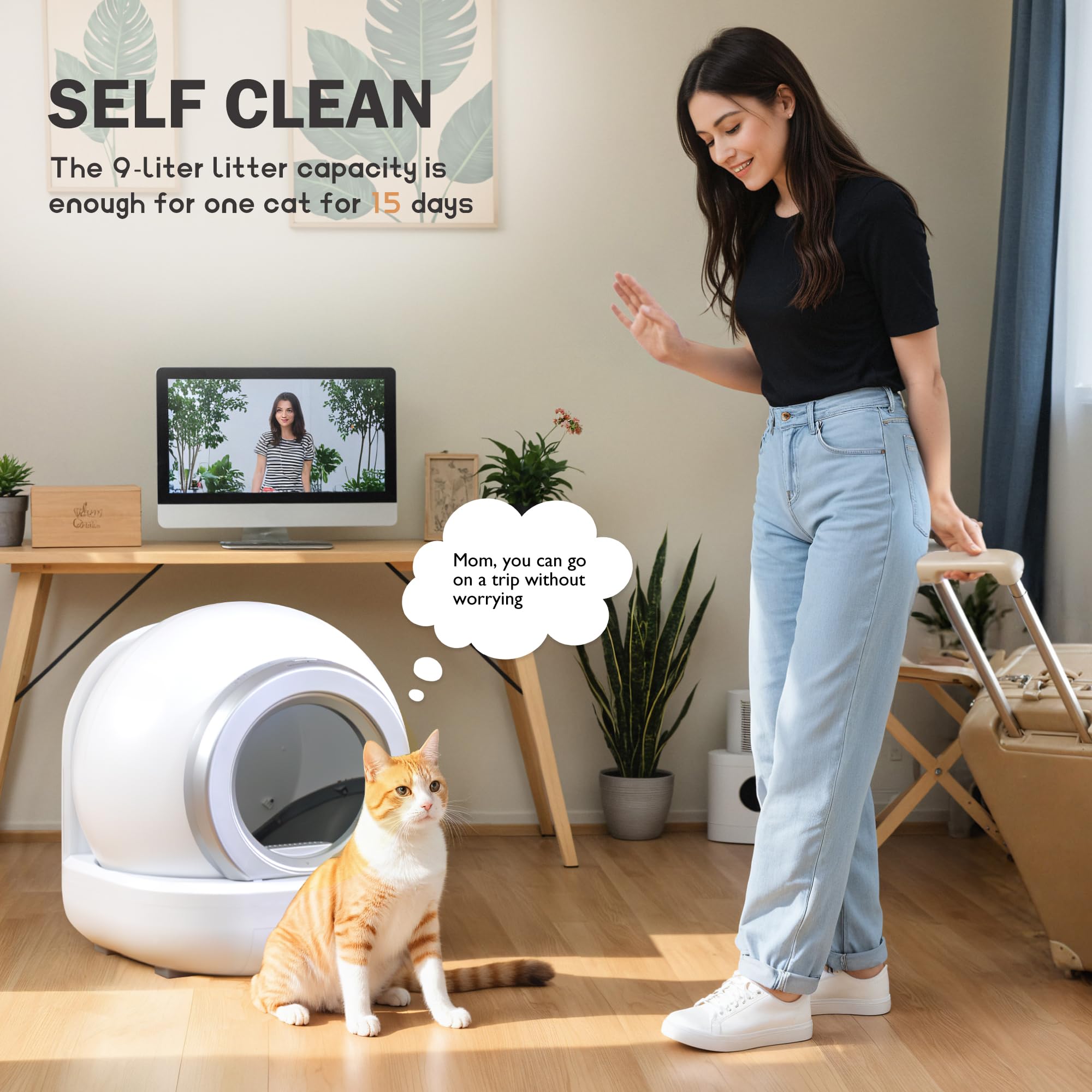 WARCAT Self Cleaning Cat Litter Box - Automatic Large Kitty Litter Box for Multiple Cats with App Control, Garbage Bags & Mats (White) - Perfect for Busy Pet Owners & Multi-Cat Households