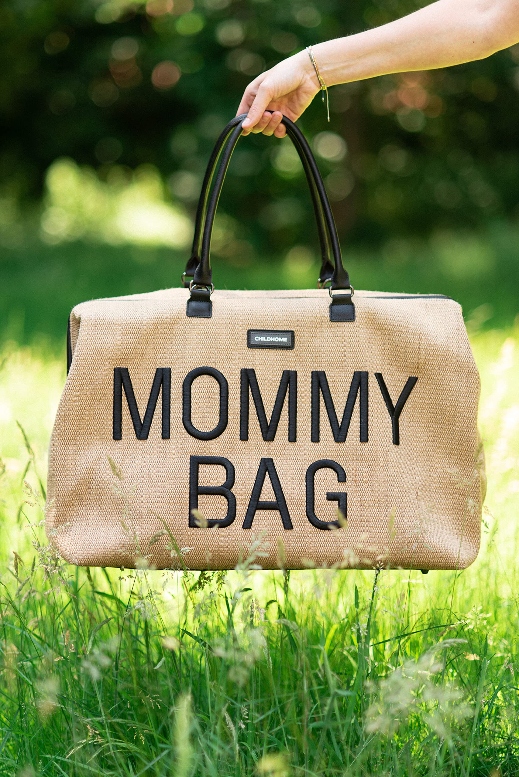 Childhome The Original Mommy Bag - Large Baby Diaper Bag & Hospital Bag for Moms, Spacious Tote for Travel & Pregnancy Essentials (Raffia Natural) | Perfect for Hospital Visits, Baby Outings & Everyday Use