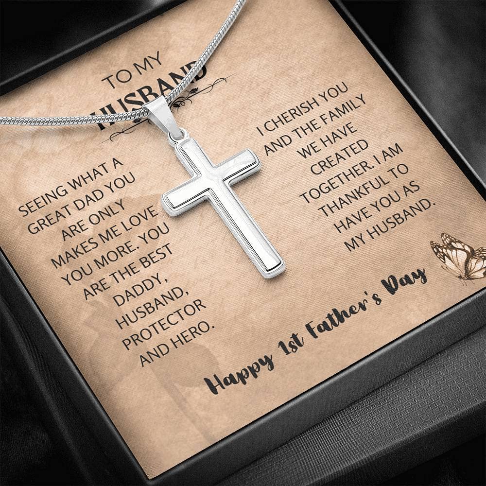 Handmade Cross Necklace for Husband - Unique 1st Father's Day Gift, Thoughtful Present from Wife - Perfect for Anniversary, Birthday & Special Occasions