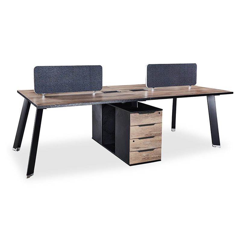 ARTO 4-Person Back-to-Back Office Workstation with 2 Storage Cabinets - 2.4M Warm Oak & Black Finish - Perfect for Collaborative Workspaces & Open Office Environments
