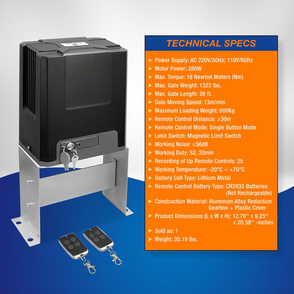 Heavy Duty Sliding Gate Opener Motor - Automatic Driveway Gate Operator for Home & Commercial Use - Perfect for Security, Privacy & Convenience