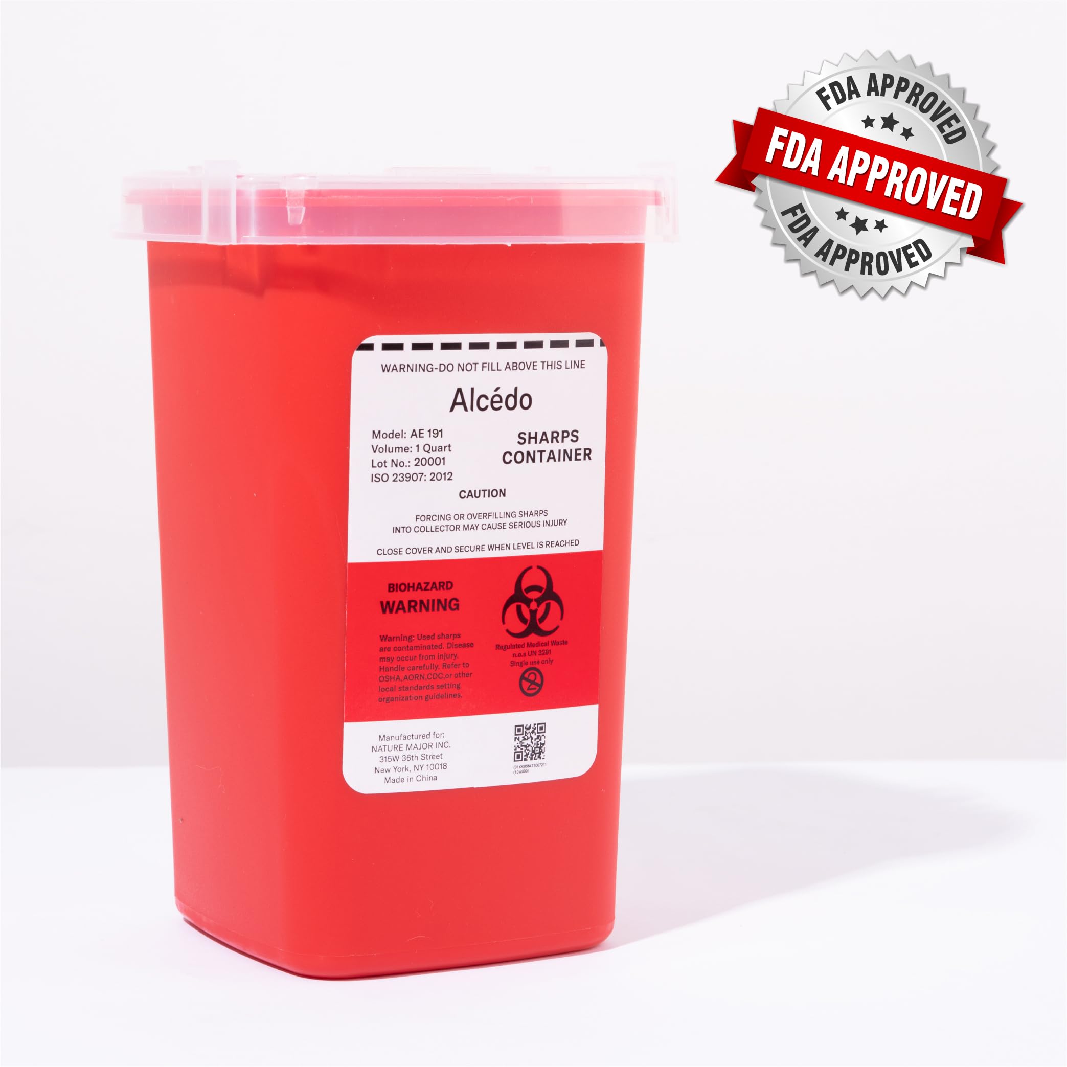 Alcedo 1 Quart Sharps Container for Home & Travel Use | Biohazard Needle & Syringe Disposal | Small Portable Medical Waste Bin for Diabetics, Nurses & Tattoo Artists | Safe Needle Disposal for Clinics, Hospitals & Home Healthcare