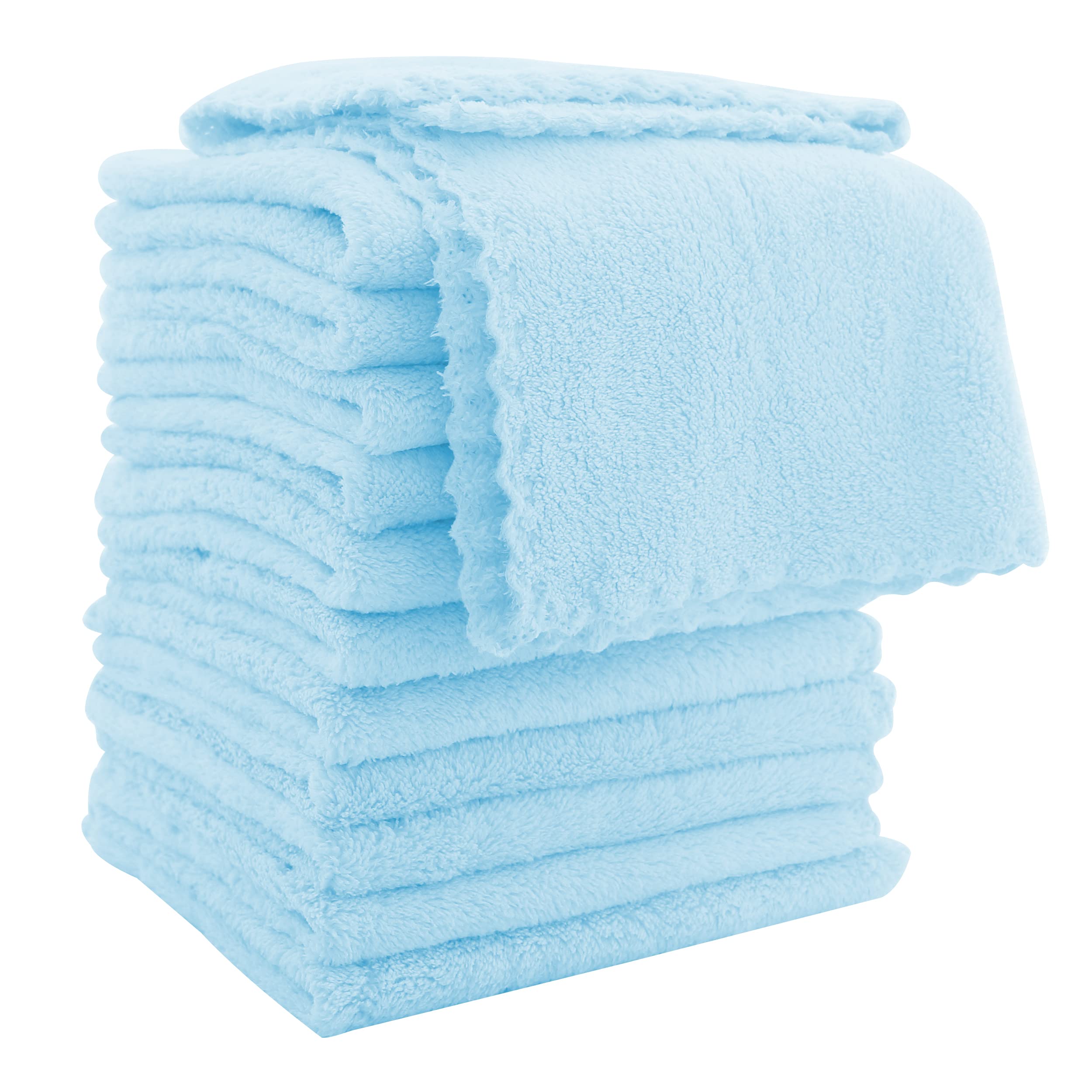 MOONQUEEN Ultra Soft Microfiber Coral Velvet Towel Set - 12 Pcs Quick Drying, Highly Absorbent Bath & Gym Towels for Fitness, Yoga, Travel - Aquamarine Color | Perfect for Spa, Beach, Swimming & Post-Workout Use