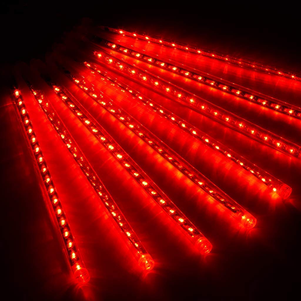 Solar Powered Outdoor String Lights - 30cm 10 Tubes 360LEDs Waterproof Meteor Shower Lights for Wedding, Garden, Patio, and Home Decoration (Red) | Create Magical Ambiance for Parties, Holidays & Outdoor Events