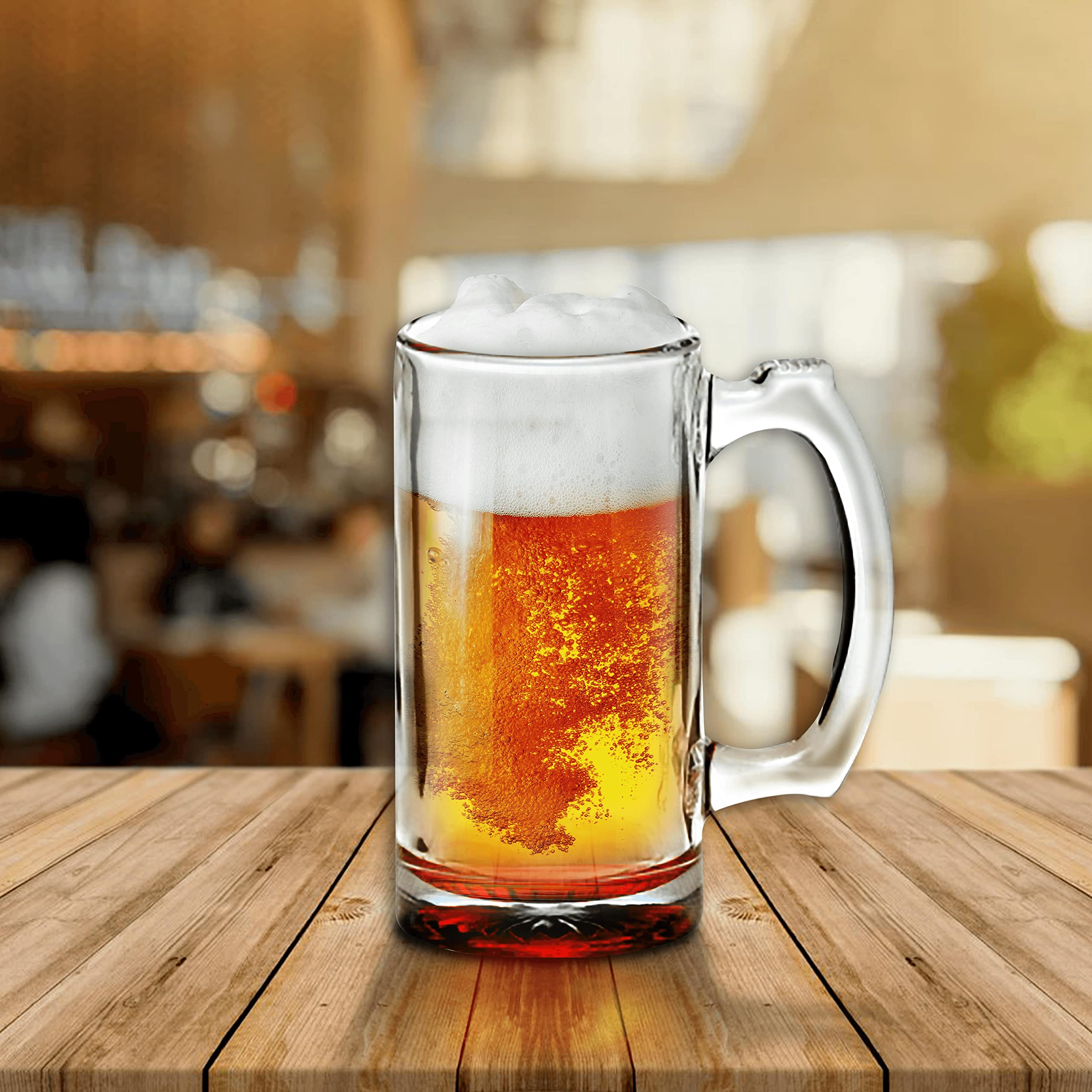 12-Piece Libbey 12 oz Beer Mugs Set - Durable Red Glassware for Groomsmen Gifts, Parties & Home Bar Use