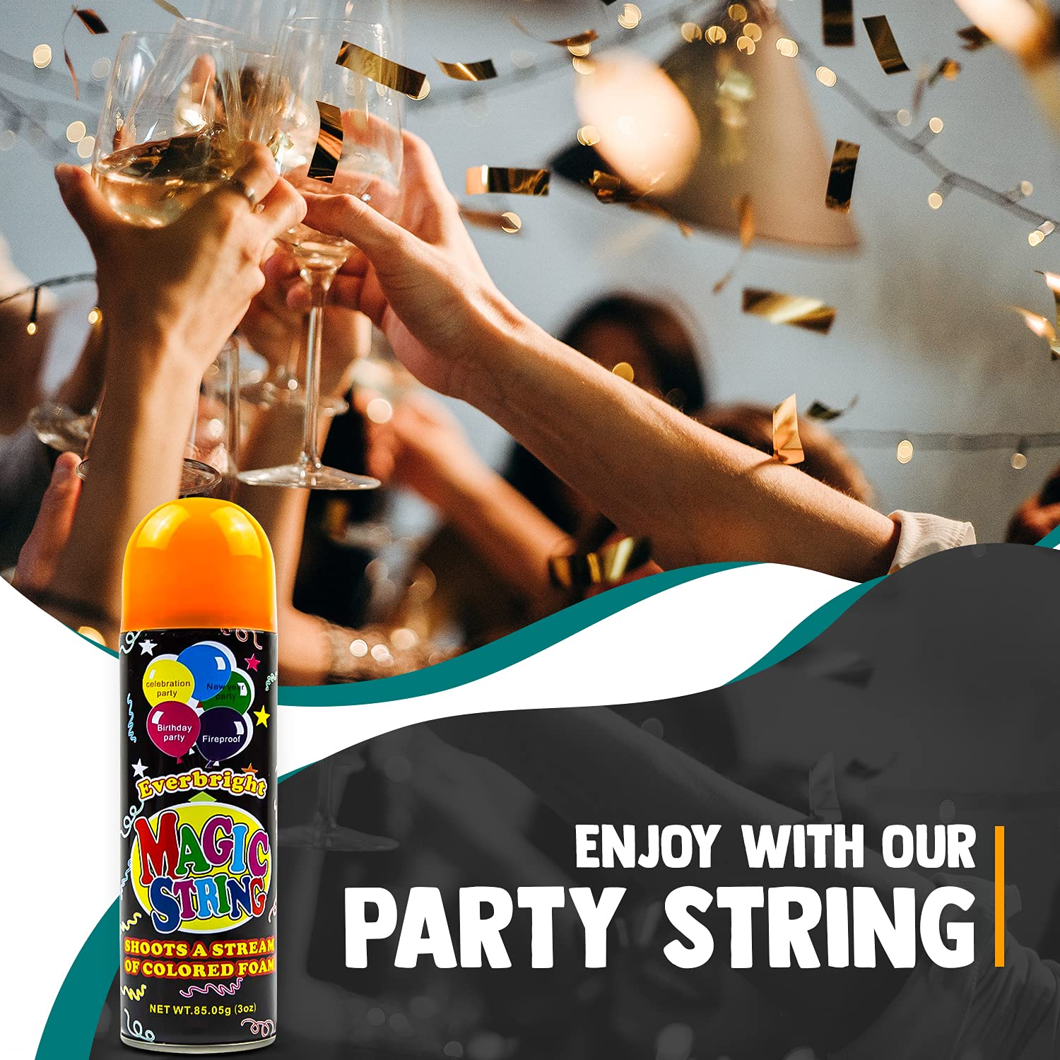 Toysery Party Streamer - Ultimate Spray String for Kids | 12 Pack of Fun Party Spray String in Cans | Perfect for Birthday Parties, Halloween, and Celebrations