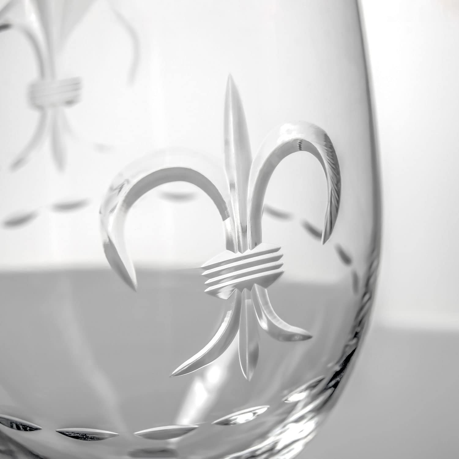 Premium Rolf Glass Fleur De Lis White Wine Glasses Set of 4 - 12oz Lead-Free Crystal Stemware with Diamond Wheel Engraving - Handcrafted in USA - Perfect for Dinner Parties, Weddings & Wine Tasting Events