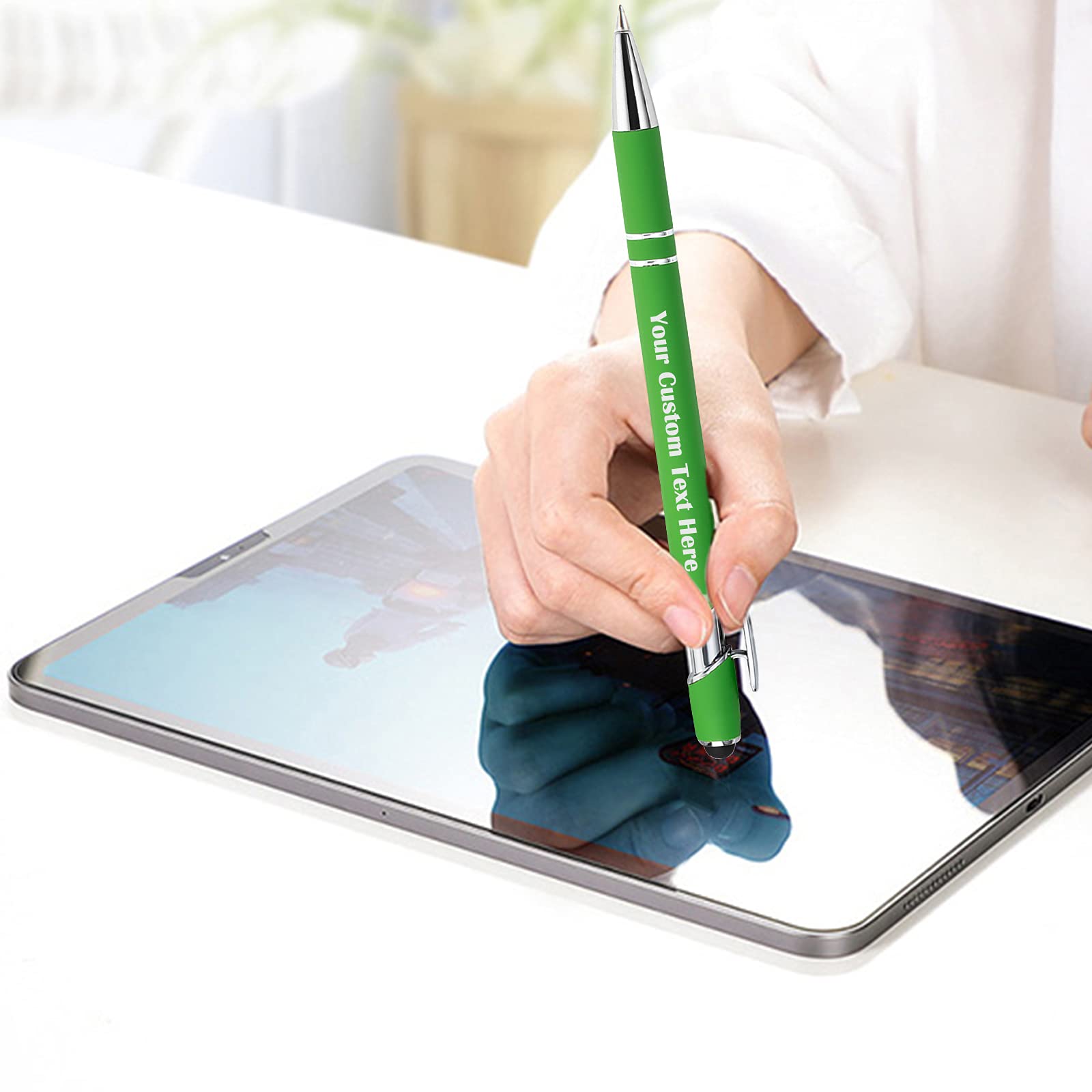 200 Pcs Personalized Custom Pens Bulk - Free Engraving with Name/Message - Custom Ballpoint Pens & Stylus for Business, Office, Graduation Gifts - Ideal for Men's Christmas & Birthday Presents (Light Green) - Perfect for Corporate Events, Promotions & Special Occasions