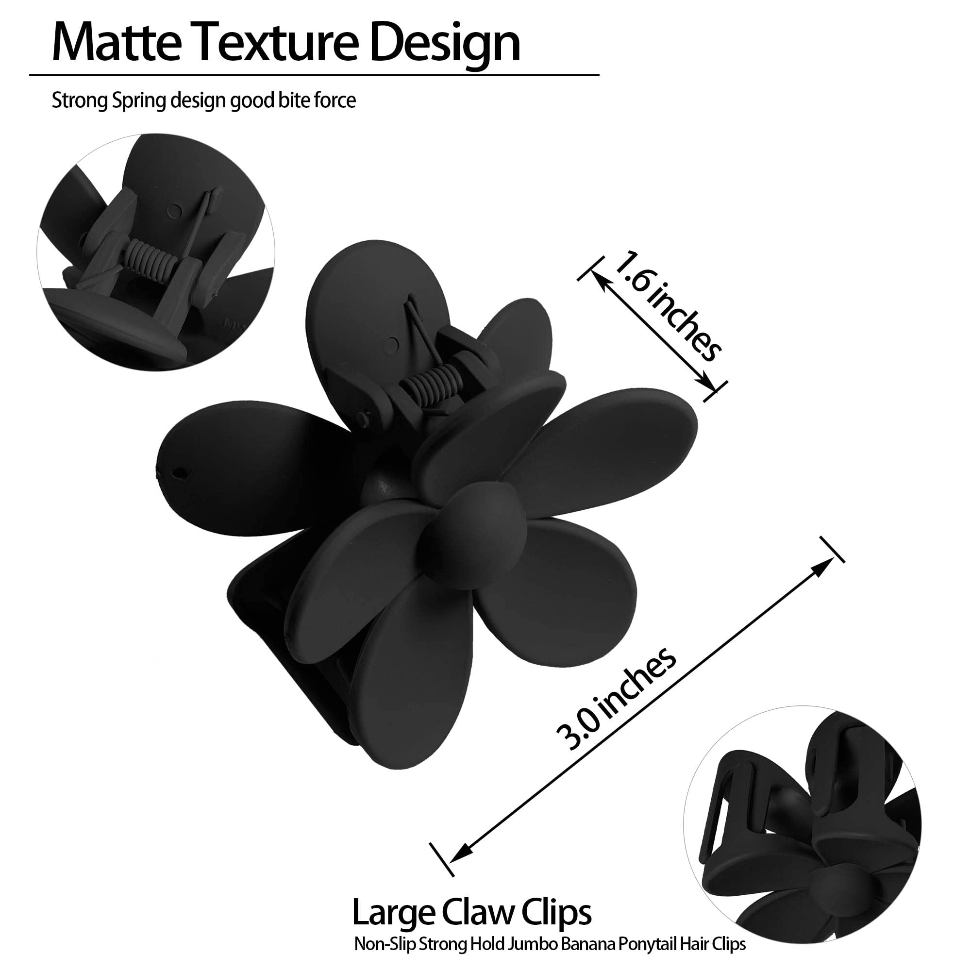 OWIIZI Jumbo Claw Clips for Thick Hair - 6PCS Large Strong Hold Hair Clips with Flower Design, Matte Finish in 6 Colors - Perfect for Women & Girls Hairstyles, Ponytails, Buns and Everyday Hair Accessories