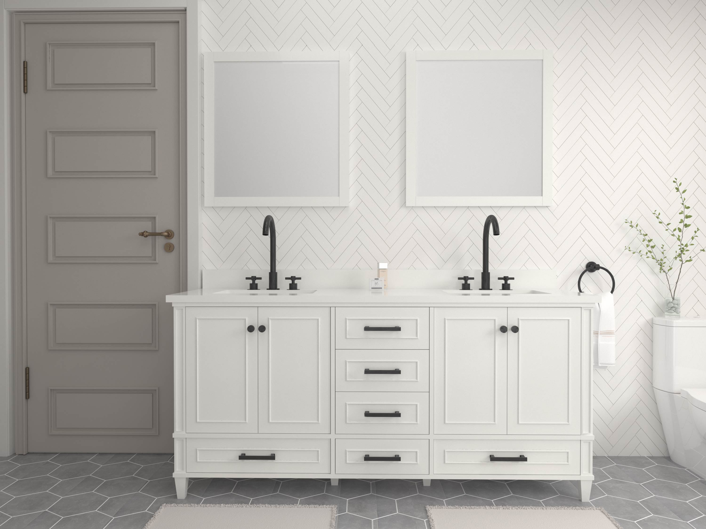 Windsor 71.5 Inch Solid Wood White Bathroom Vanity Cabinet Only - Perfect for Modern & Farmhouse Bathroom Remodels