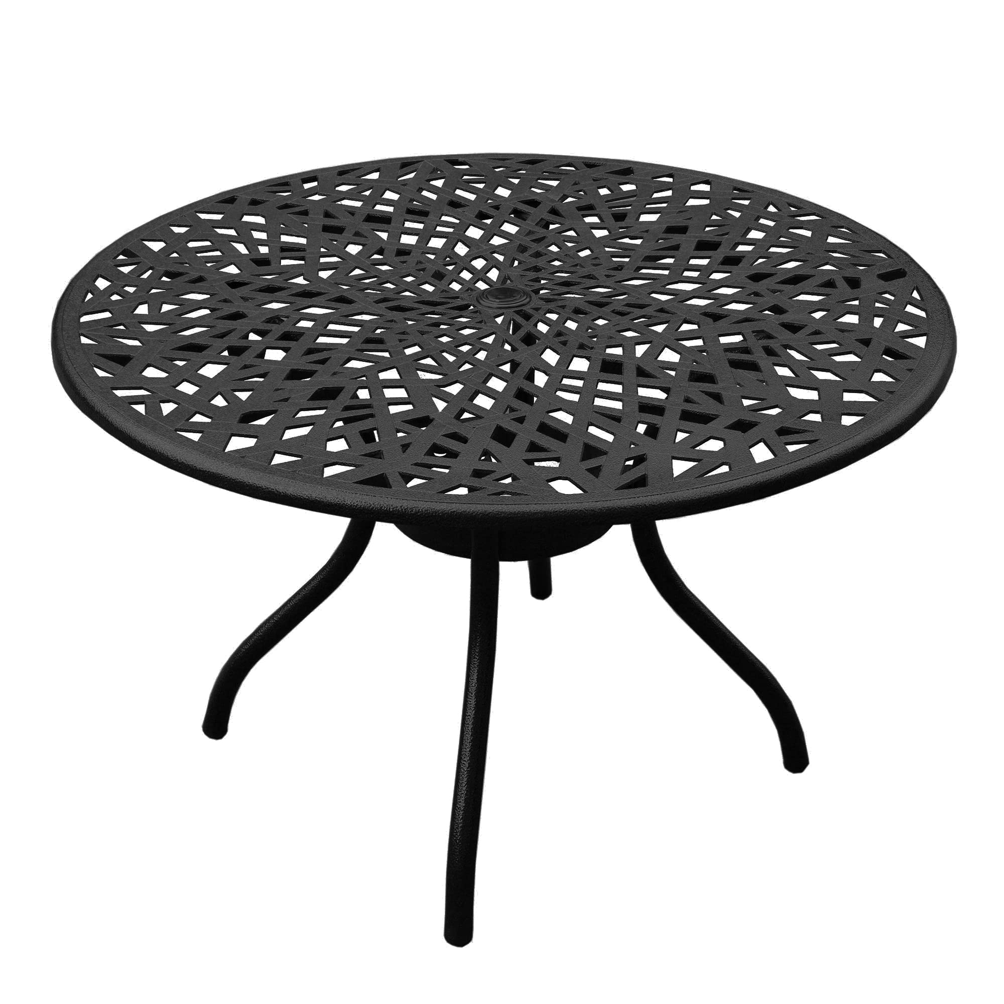 Oakland Living Modern Ornate Outdoor Mesh Aluminum 48-inch Black Round Patio Dining Set with 4 Chairs - Perfect for Backyard, Garden, and Poolside Gatherings