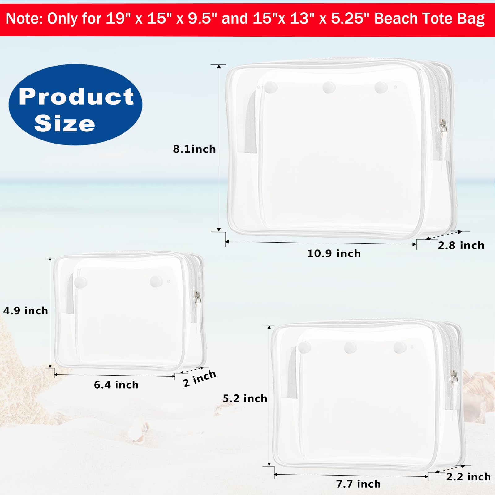 Clear Insert Bag Accessories for Beach Tote - Waterproof Travel Storage Pouch for Cosmetics, Toiletries & Makeup Brushes | Perfect for Beach Trips, Gym Bags & Travel Organizers