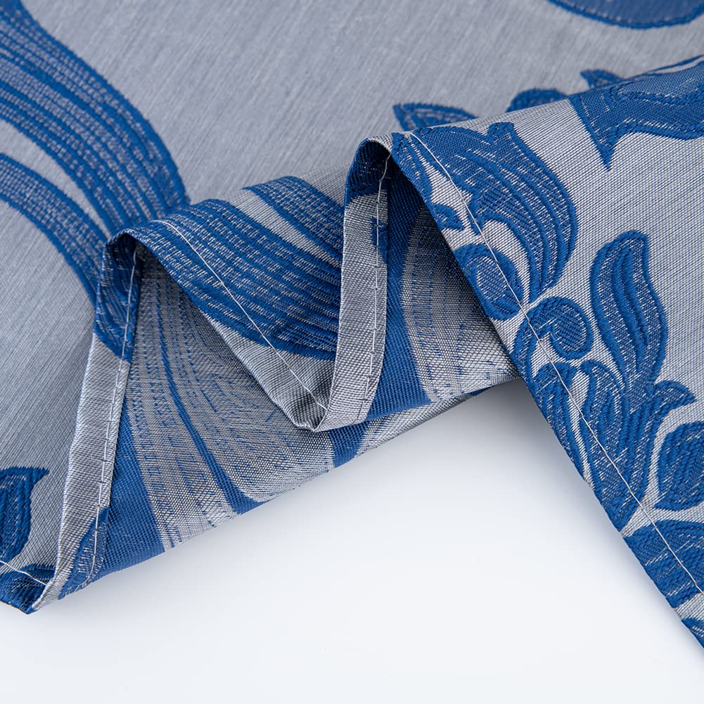 Navy Blue Jacquard Kitchen Curtains Set - 3 Piece Rod Pocket Valance & Tier Panels (36 Inch Length) for Small Windows - Perfect for Cafe, Bathroom & Farmhouse Style Decor