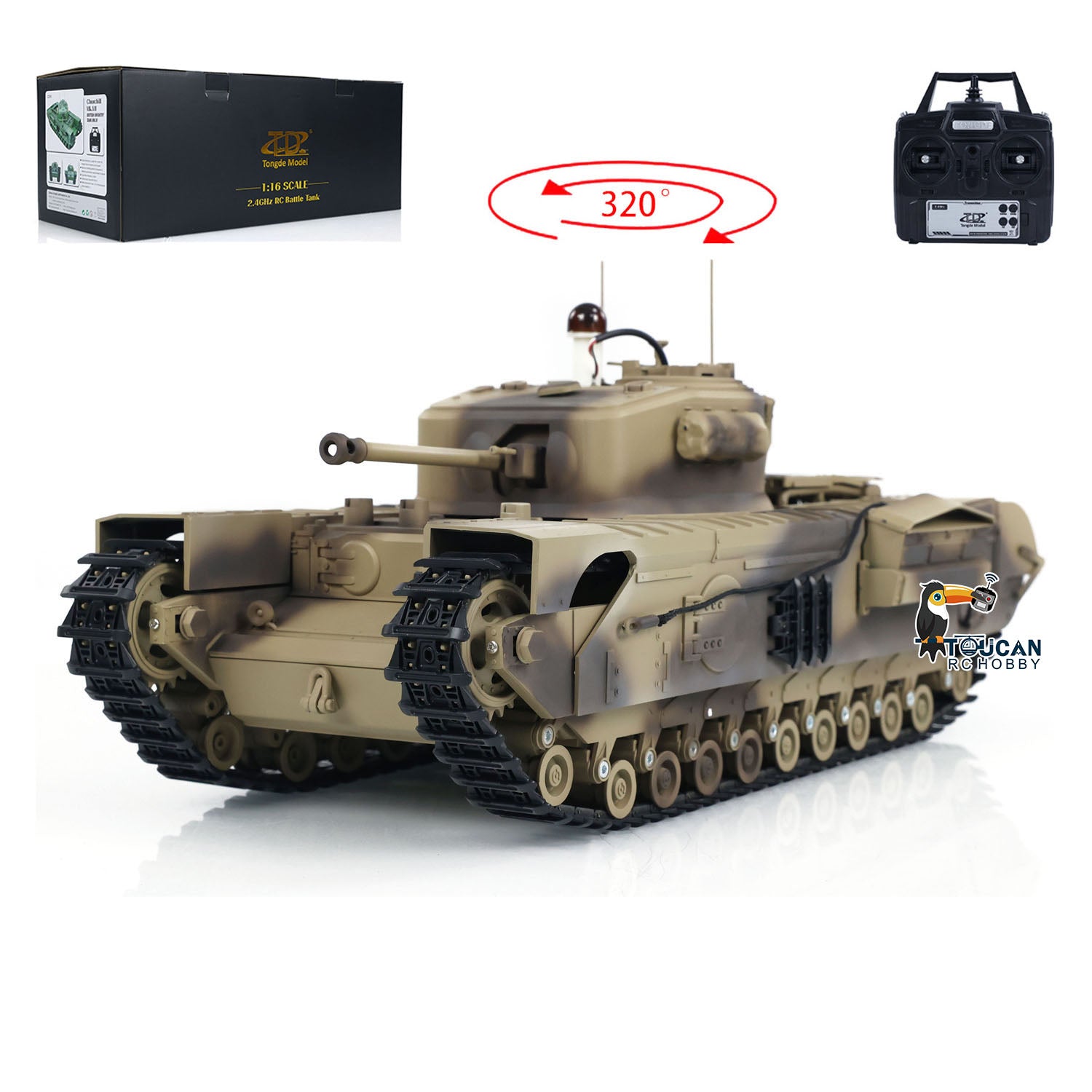 US Stock 1/16 Scale Military RC Battle Tank - Churchill Mk.VII with Metal Tracks & Gearbox, Infrared Battle System, Tongde Electric Tank for Adults & Collectors | Perfect for War Reenactments, Hobby Battles & Display Collections